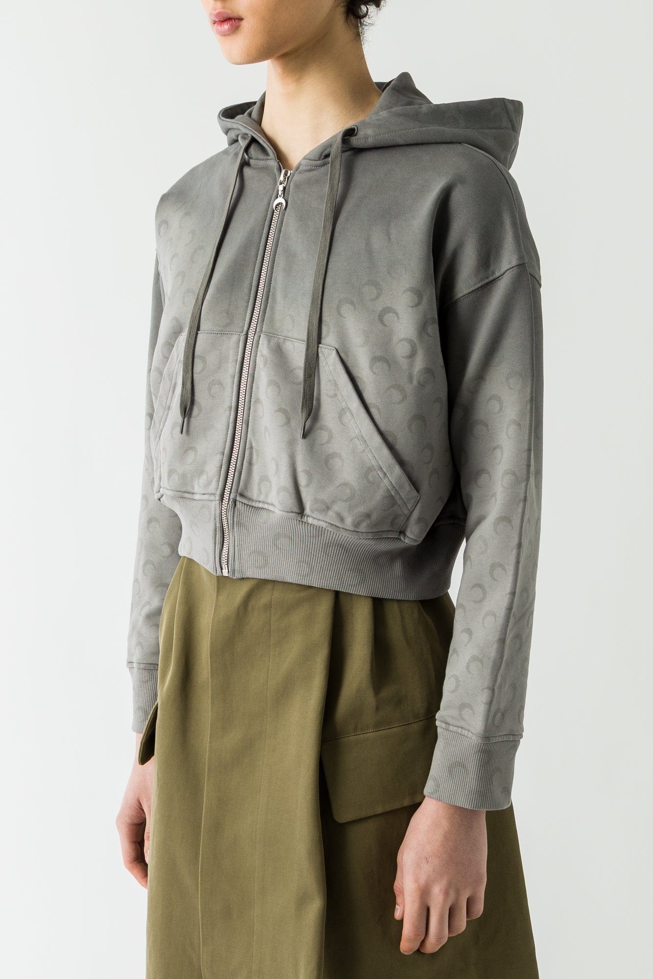 Marine Serre Faded Moon Cropped Hoodie in Grey - Image 2