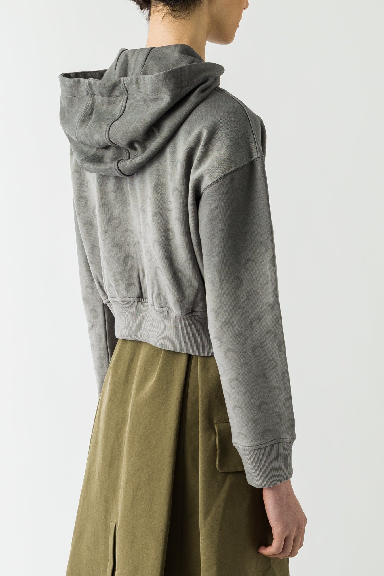 Marine Serre Faded Moon Cropped Hoodie in Grey - Image 3