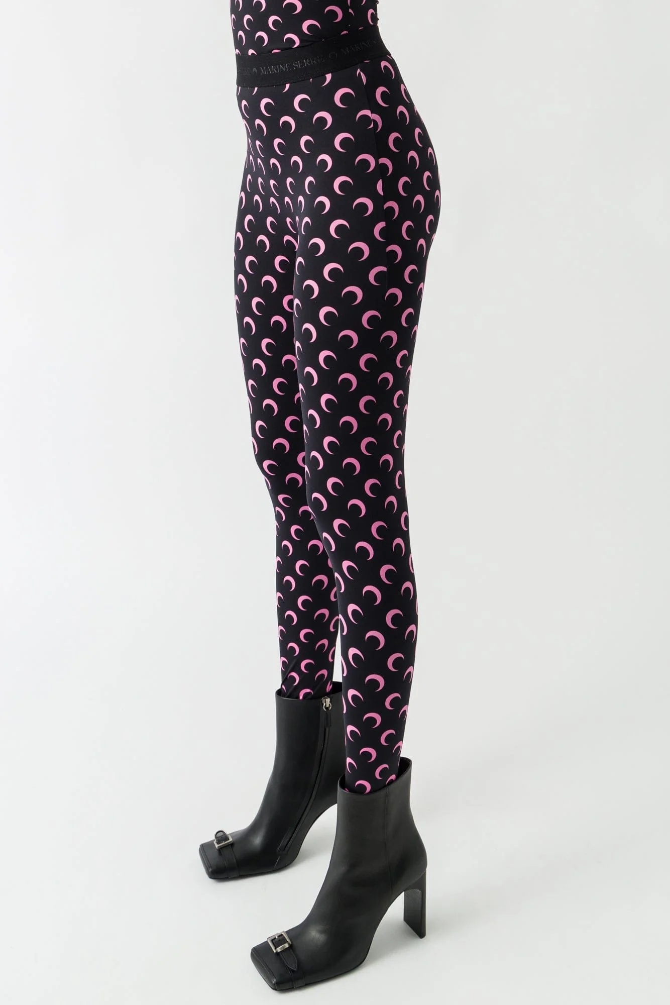 Marine Serre Moon Printed Jersey Leggings in Black/Pink FW25 - Image 2