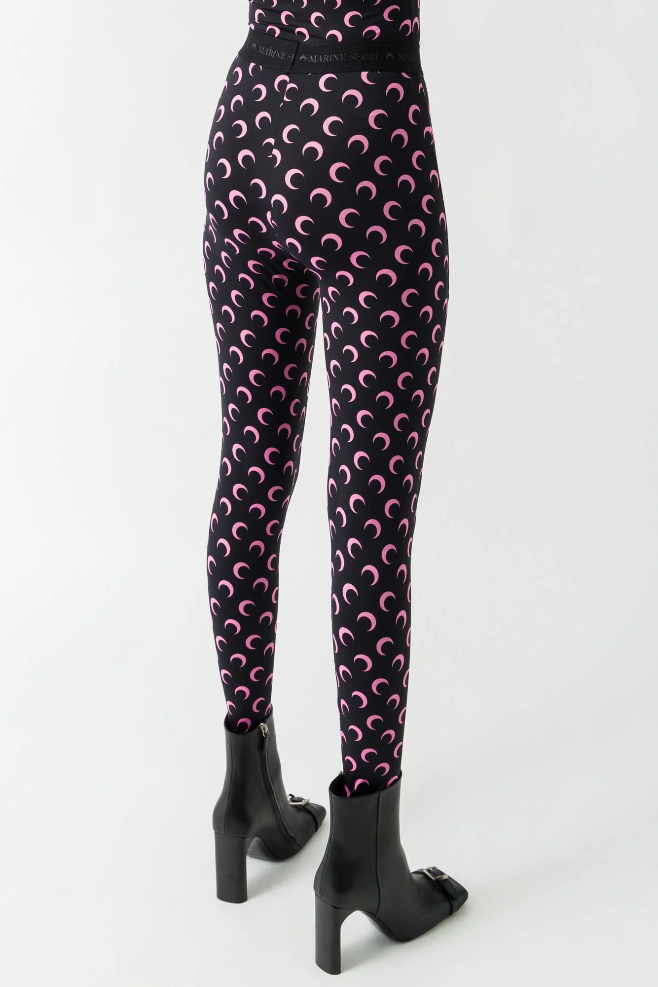 Marine Serre Moon Printed Jersey Leggings in Black/Pink FW25 - Image 3