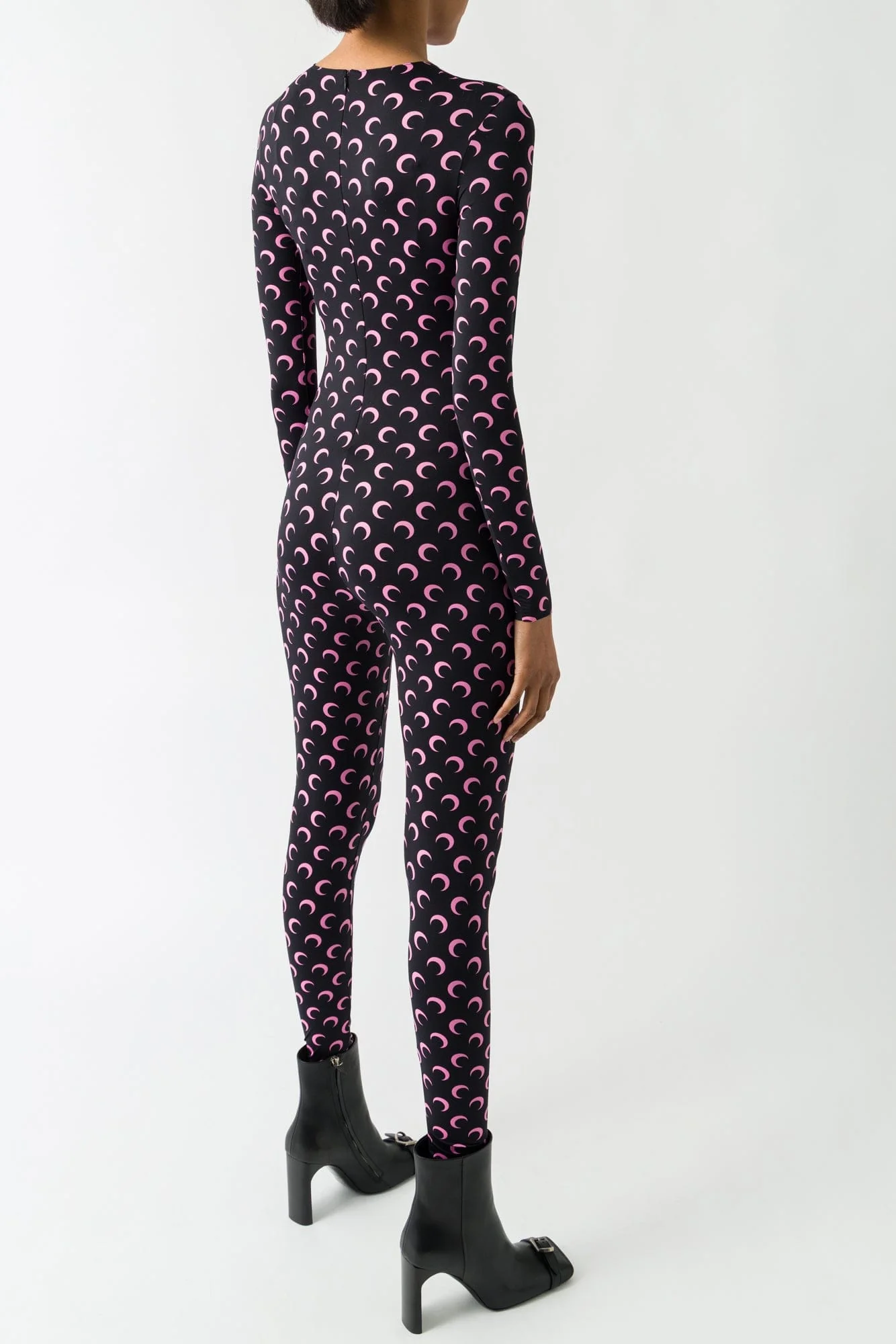 Marine Serre Moon Printed Jersey Longsleeve Catsuit in Black/Pink FW25 - Image 3