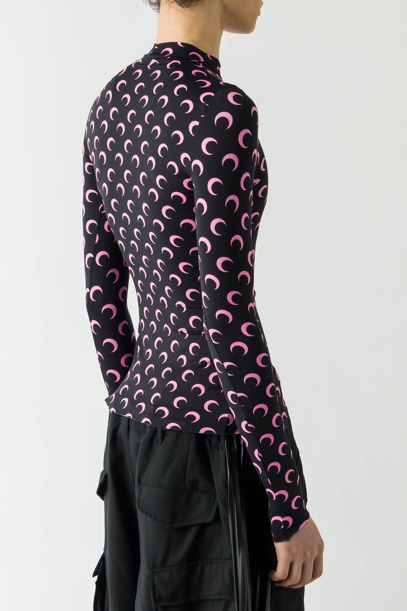 Marine Serre Moon Printed Jersey Longsleeve Highneck Top in Black/Pink FW25 - Image 3