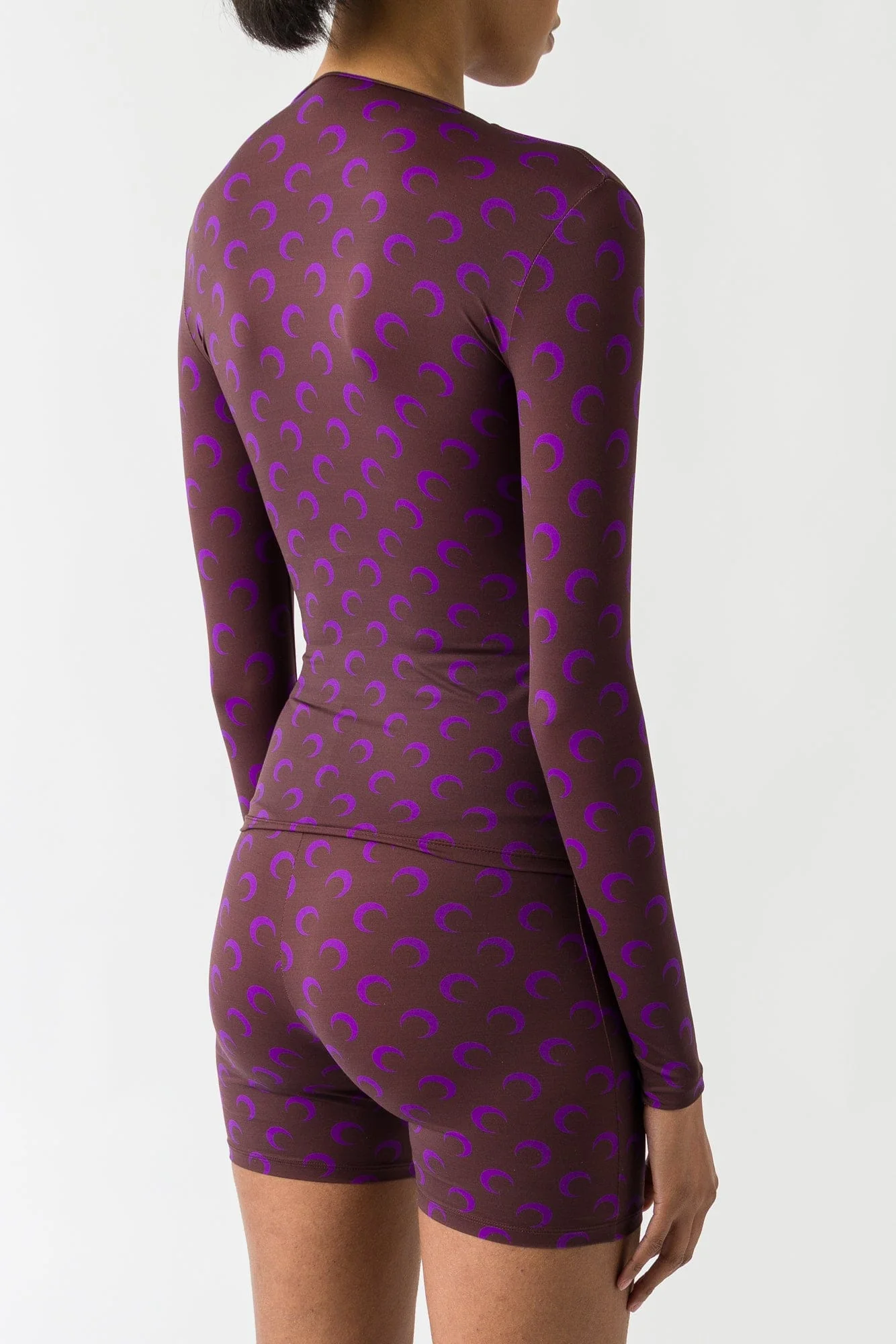 Marine Serre Moon Printed Jersey Longsleeve Squareneck Top in Aubergine FW25 - Image 3
