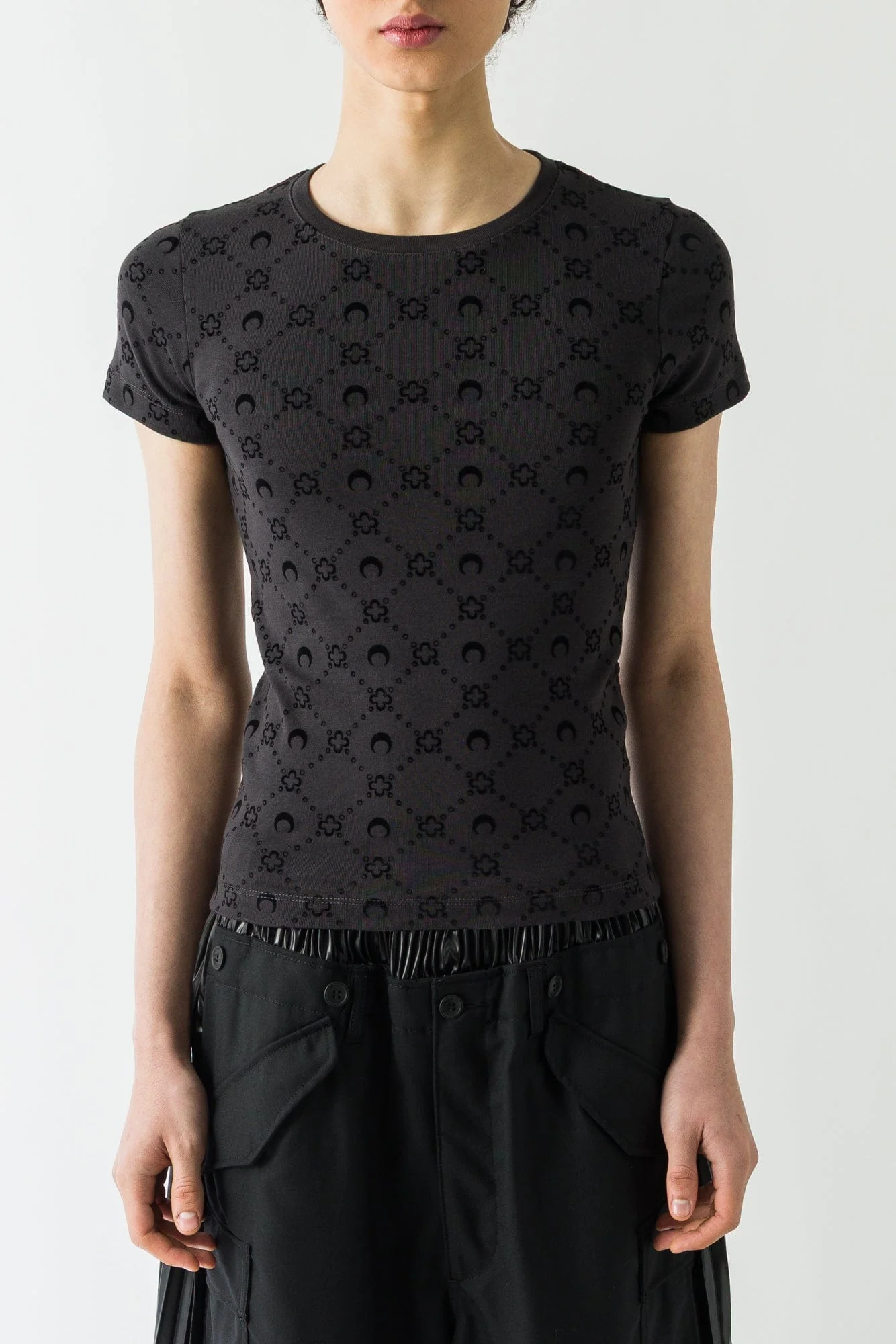 Marine Serre Moonogram Flocked Ribbed Baby T in Black FW25