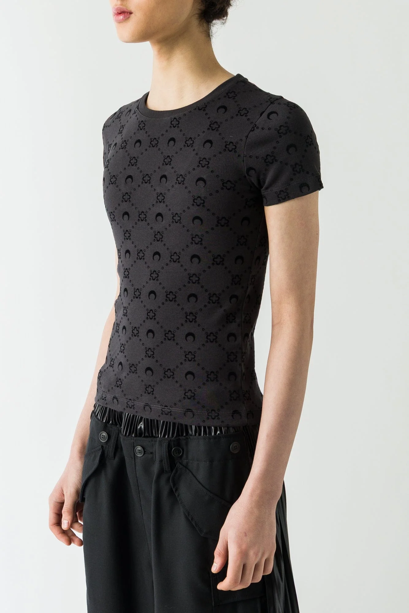 Marine Serre Moonogram Flocked Ribbed Baby T in Black FW25 - Image 2