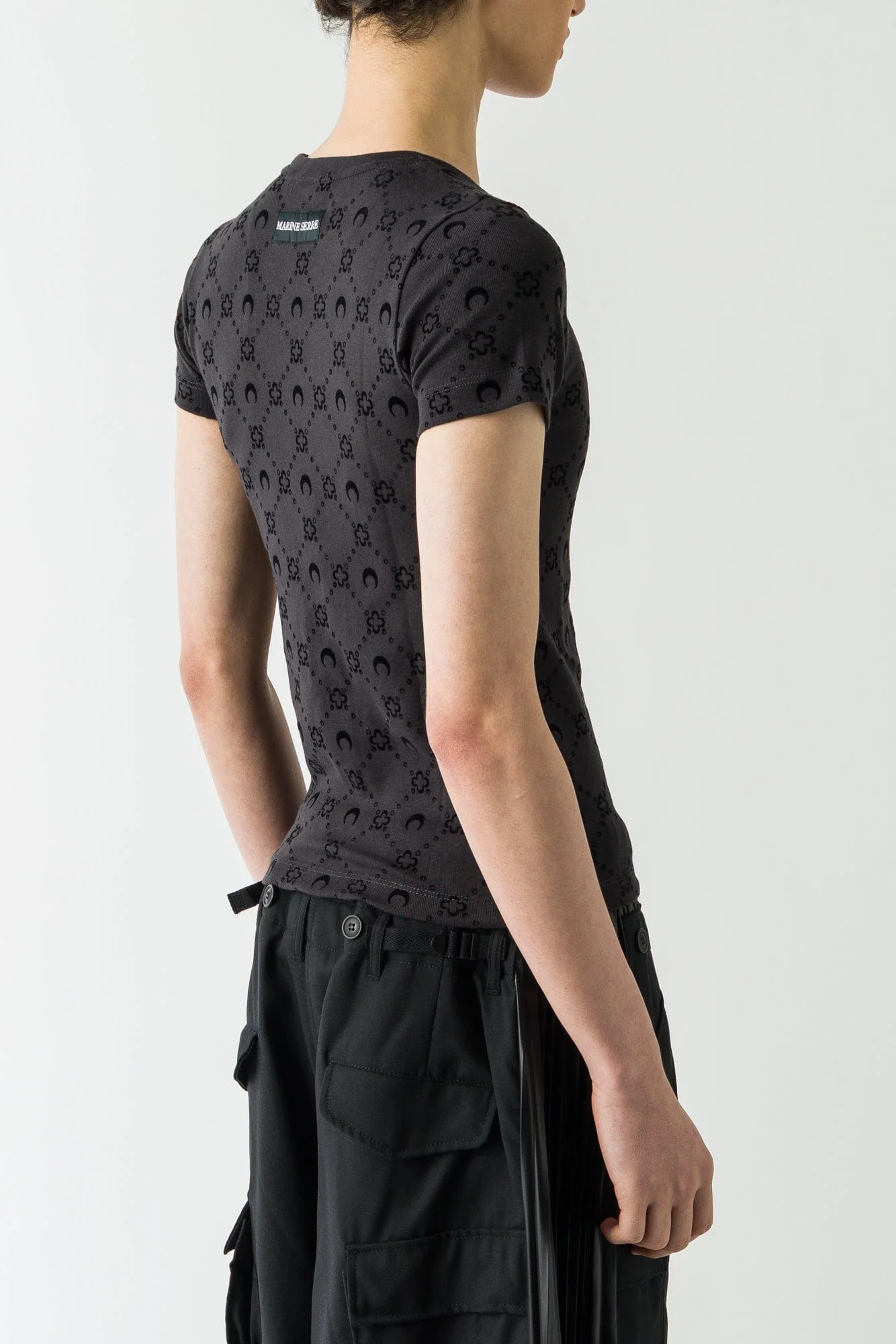 Marine Serre Moonogram Flocked Ribbed Baby T in Black FW25 - Image 3