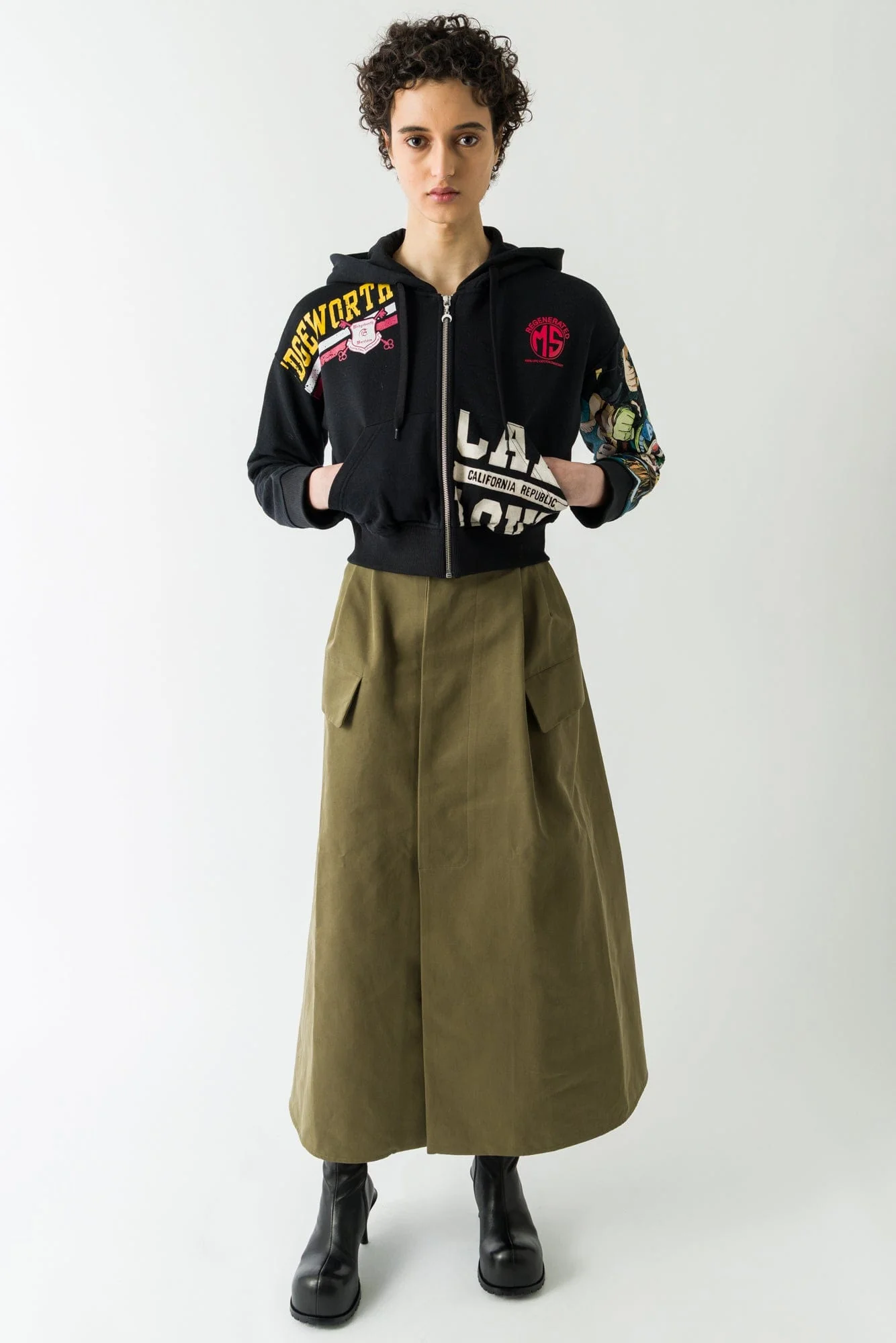 Marine Serre Regenerated Graphic Jersey Cropped Zipped Hoodie FW25 - Image 4