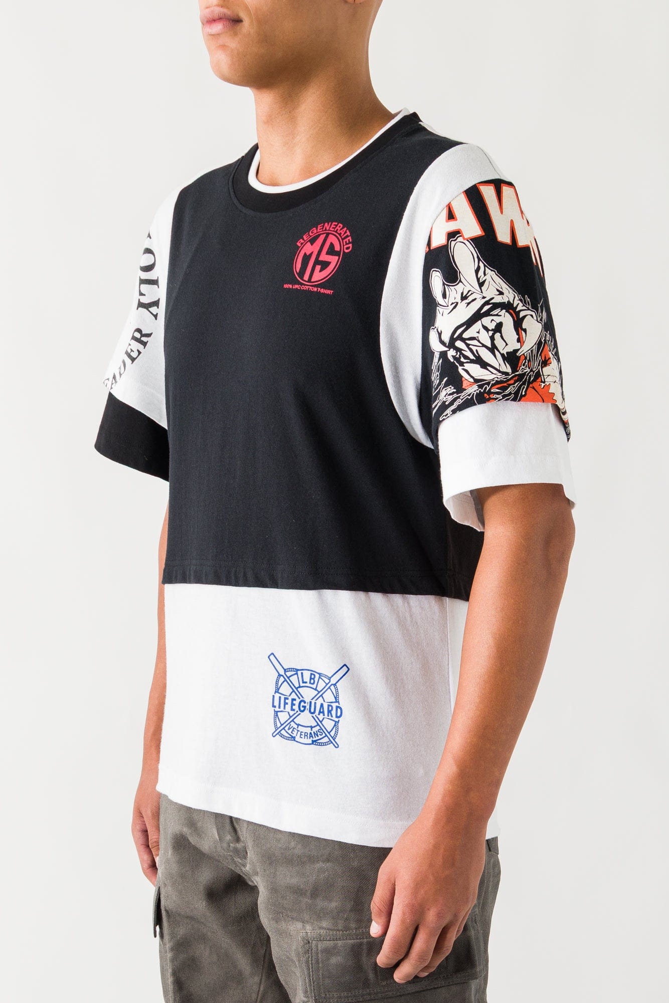 Marine Serre Regenerated Graphic Jersey Layered T-Shirt in White/Black - Image 2