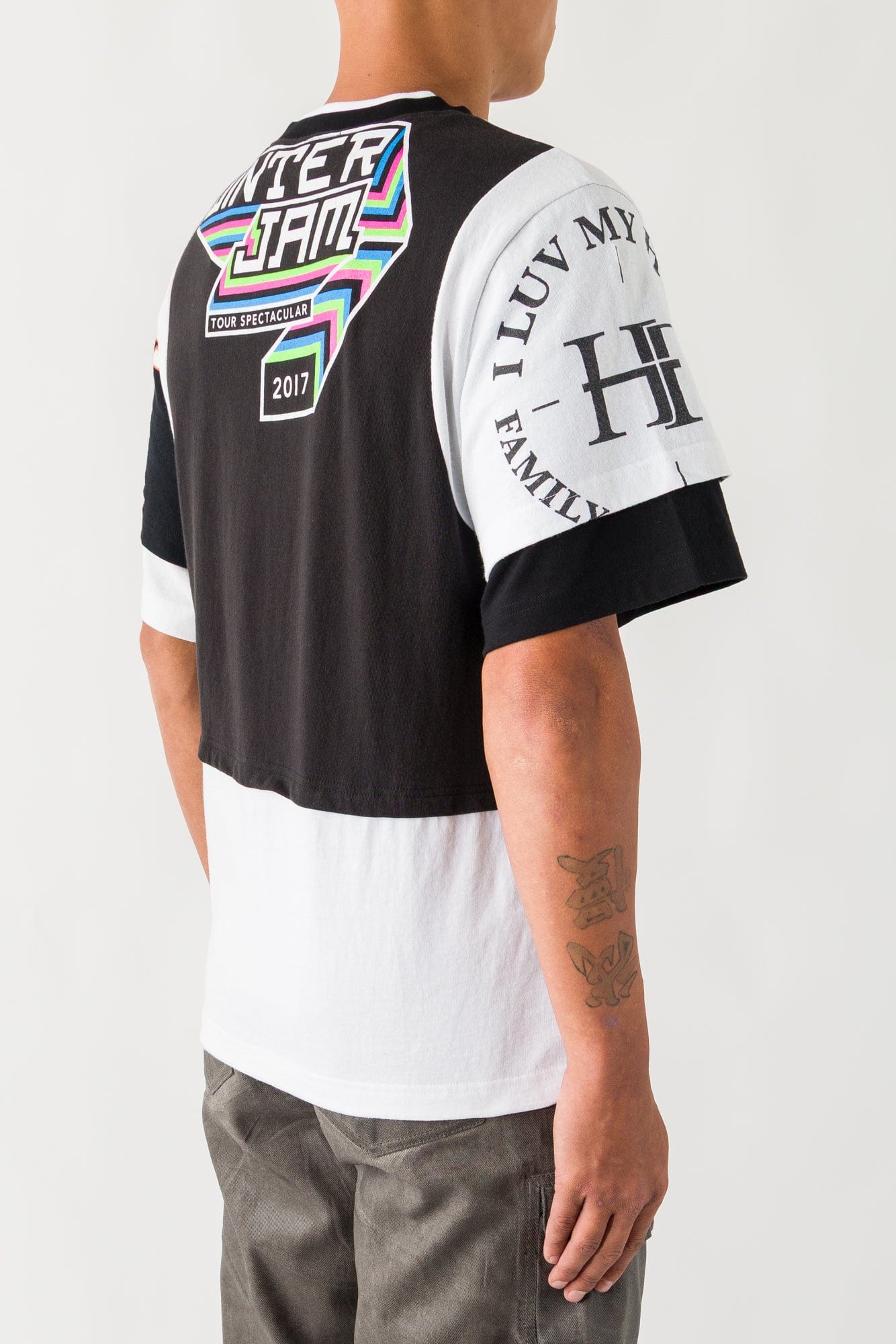Marine Serre Regenerated Graphic Jersey Layered T-Shirt in White/Black - Image 3