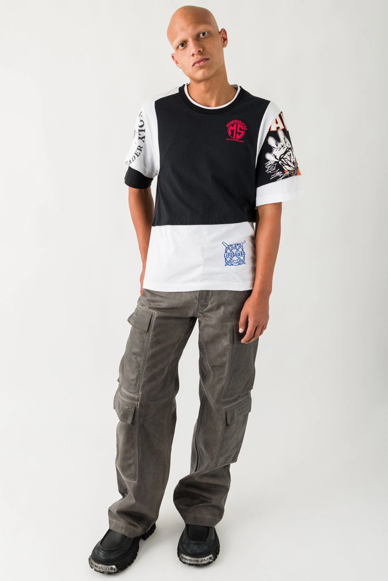 Marine Serre Regenerated Graphic Jersey Layered T-Shirt in White/Black - Image 4