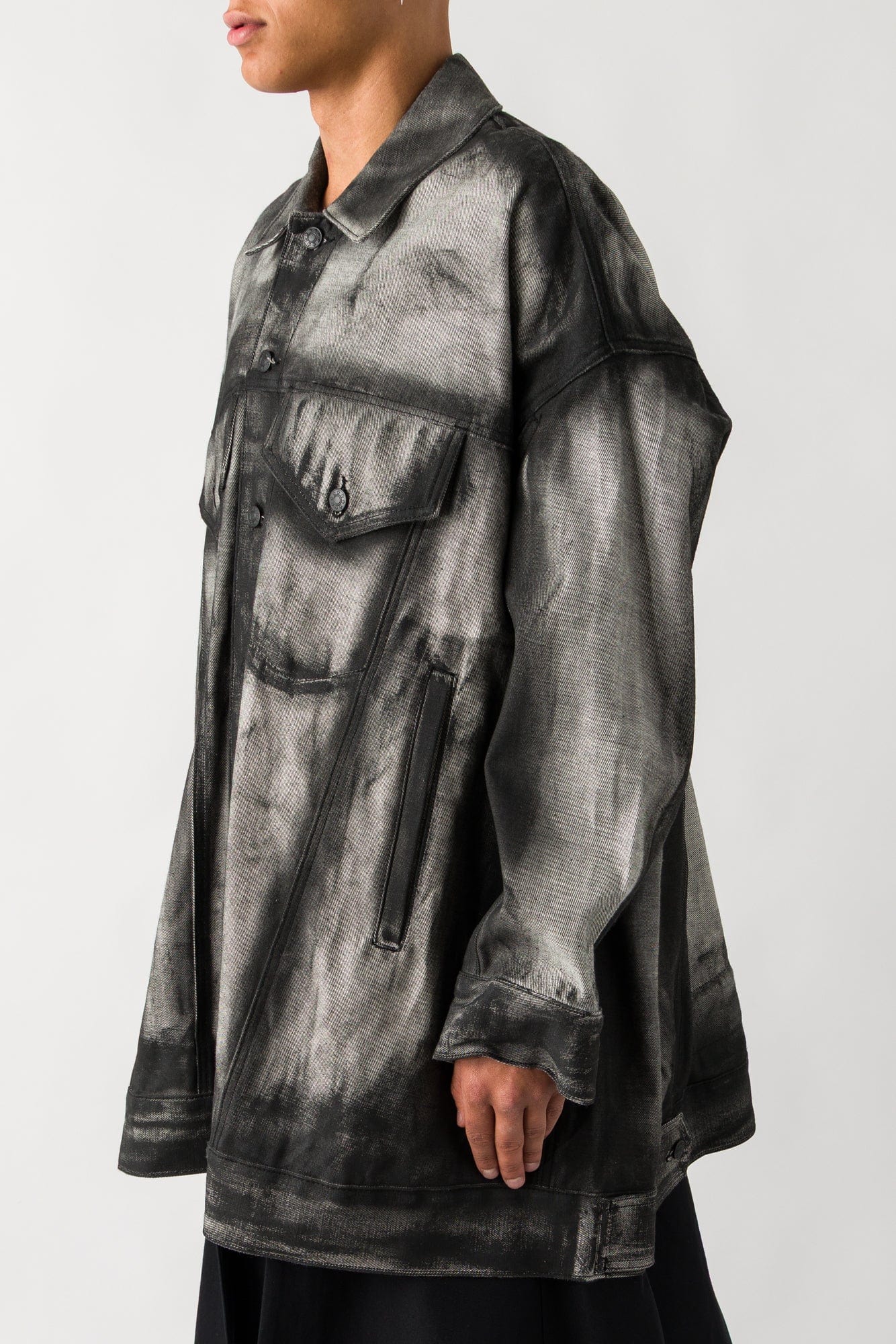 Melitta Baumeister Belted Oversized Denim Jacket in Painted Black - Image 2