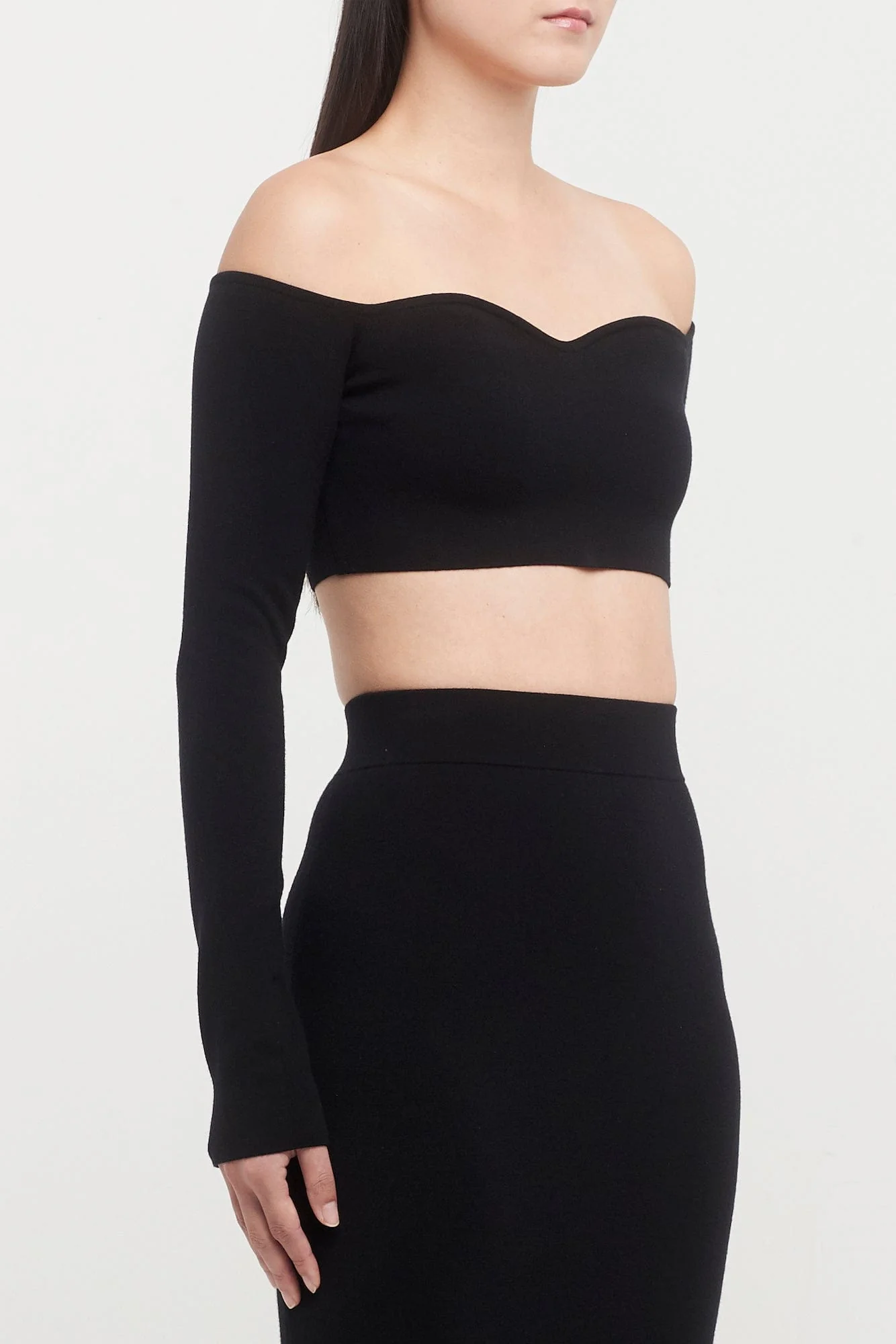 Nina Ricci Sweetheart Neckline Off the Shoulder Wool Blend Top - Image 2