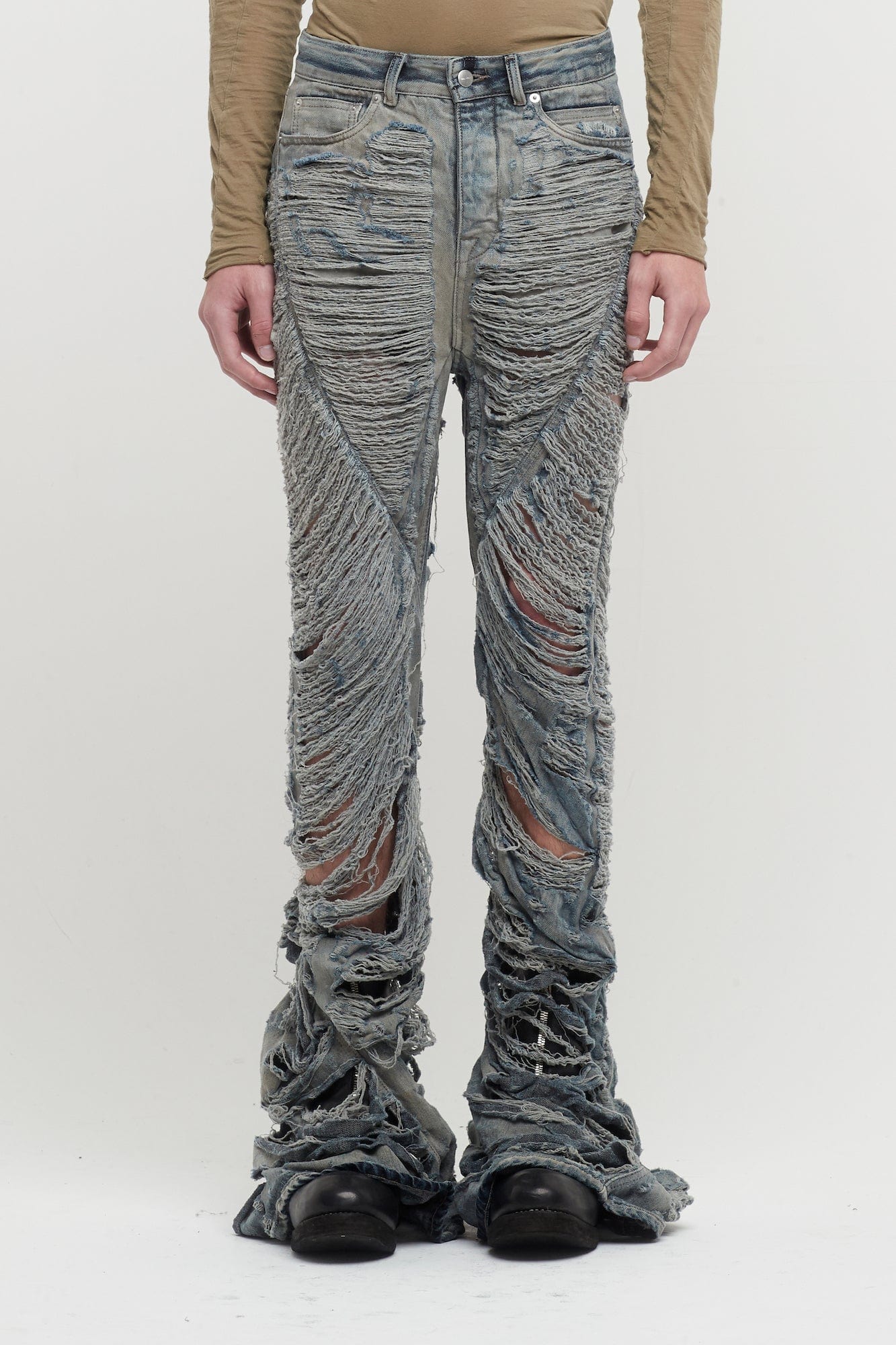 Rick Owens Bias bootcut Jeans in Shredded Hustler Blue