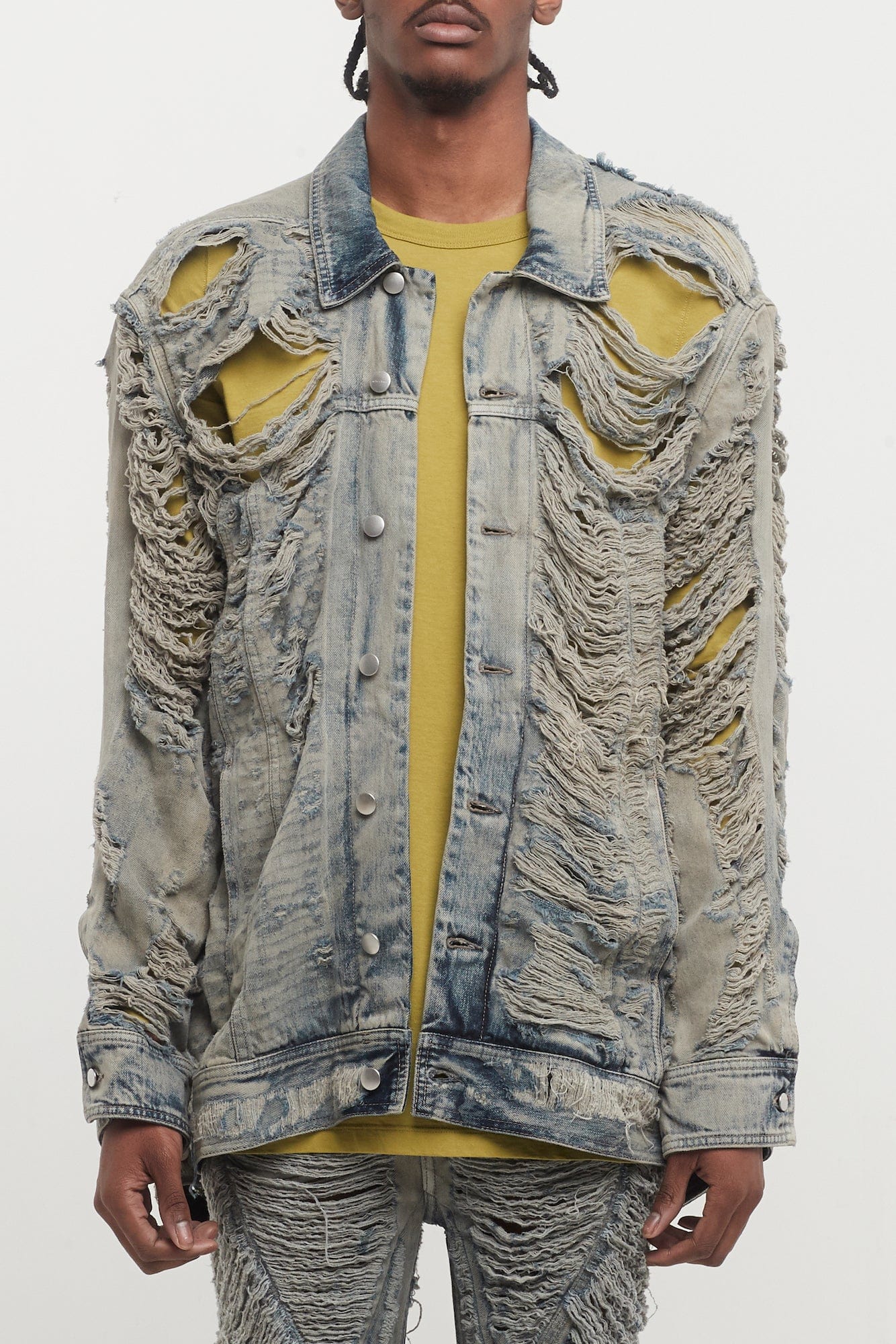 Rick Owens Jumbo Worker Jacket in Shredded Hustler Denim - Image 4