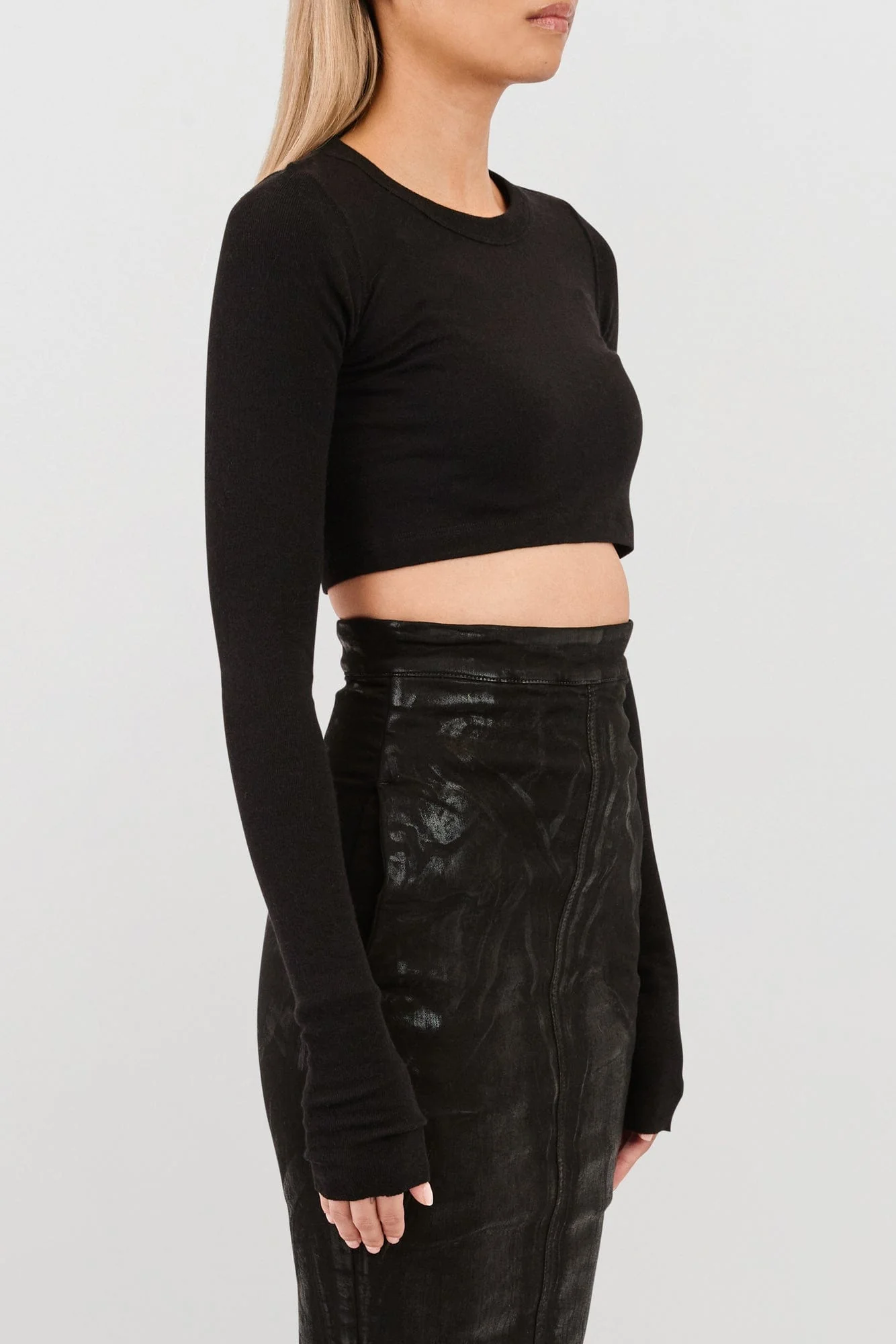 Rick Owens LS Crop T in Black - Image 2