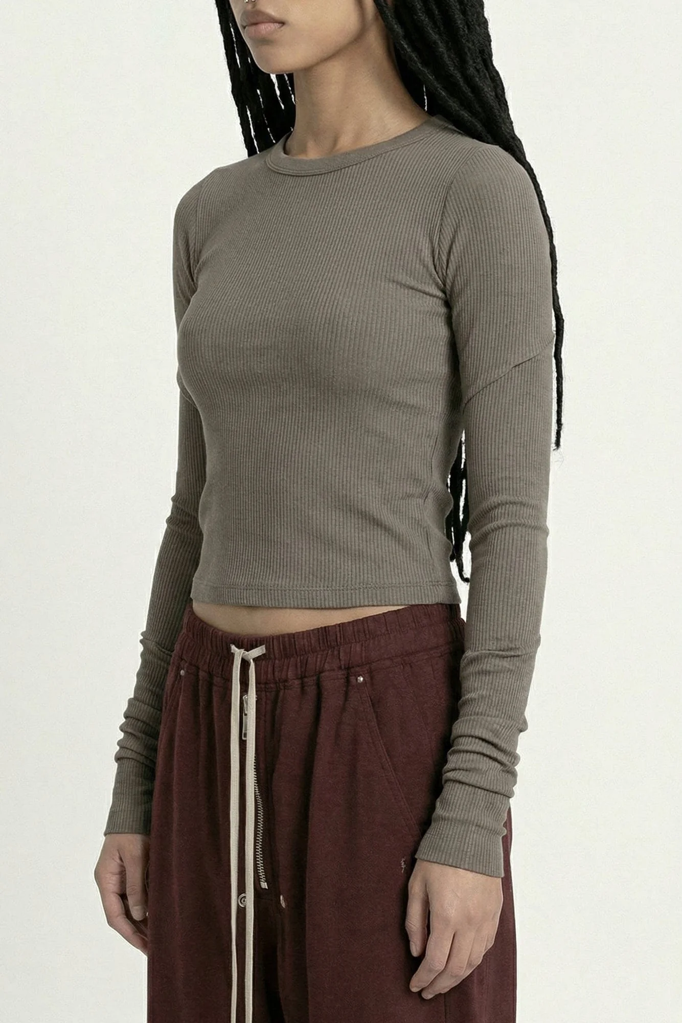 Rick Owens Cropped Rib LS in Dust SS26 - Image 2