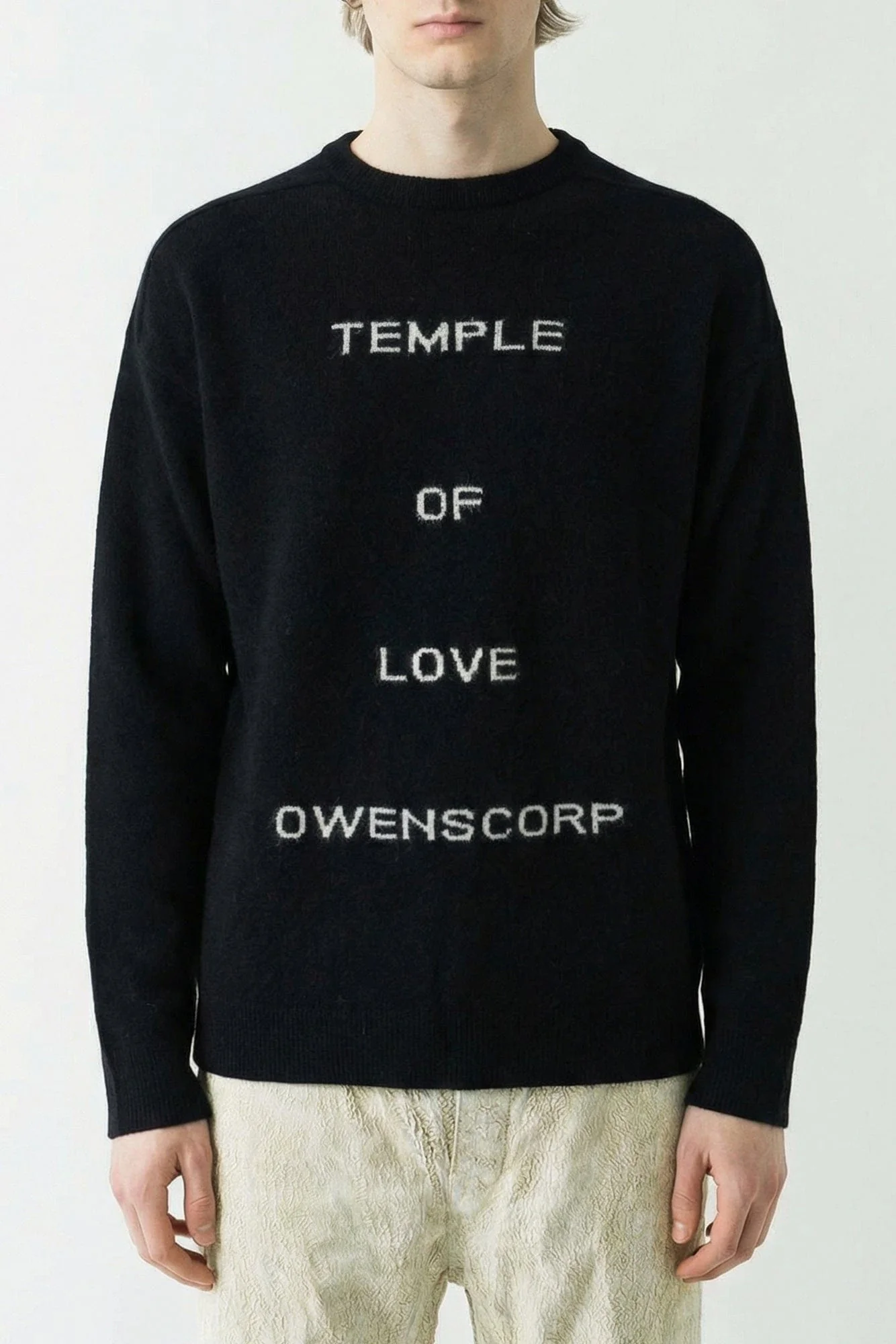 Rick Owens Maglia Round Neck Sweater in Black/Butter SS26