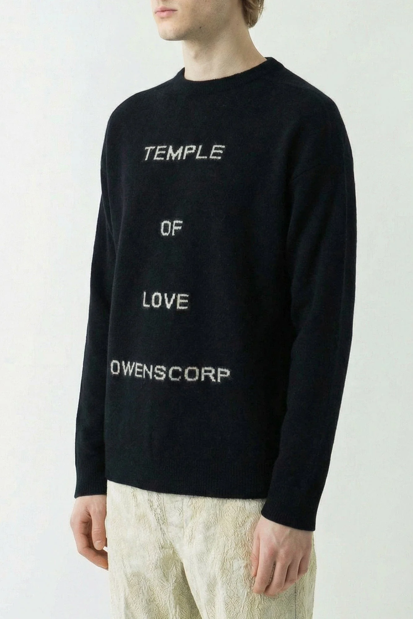 Rick Owens Maglia Round Neck Sweater in Black/Butter SS26 - Image 2