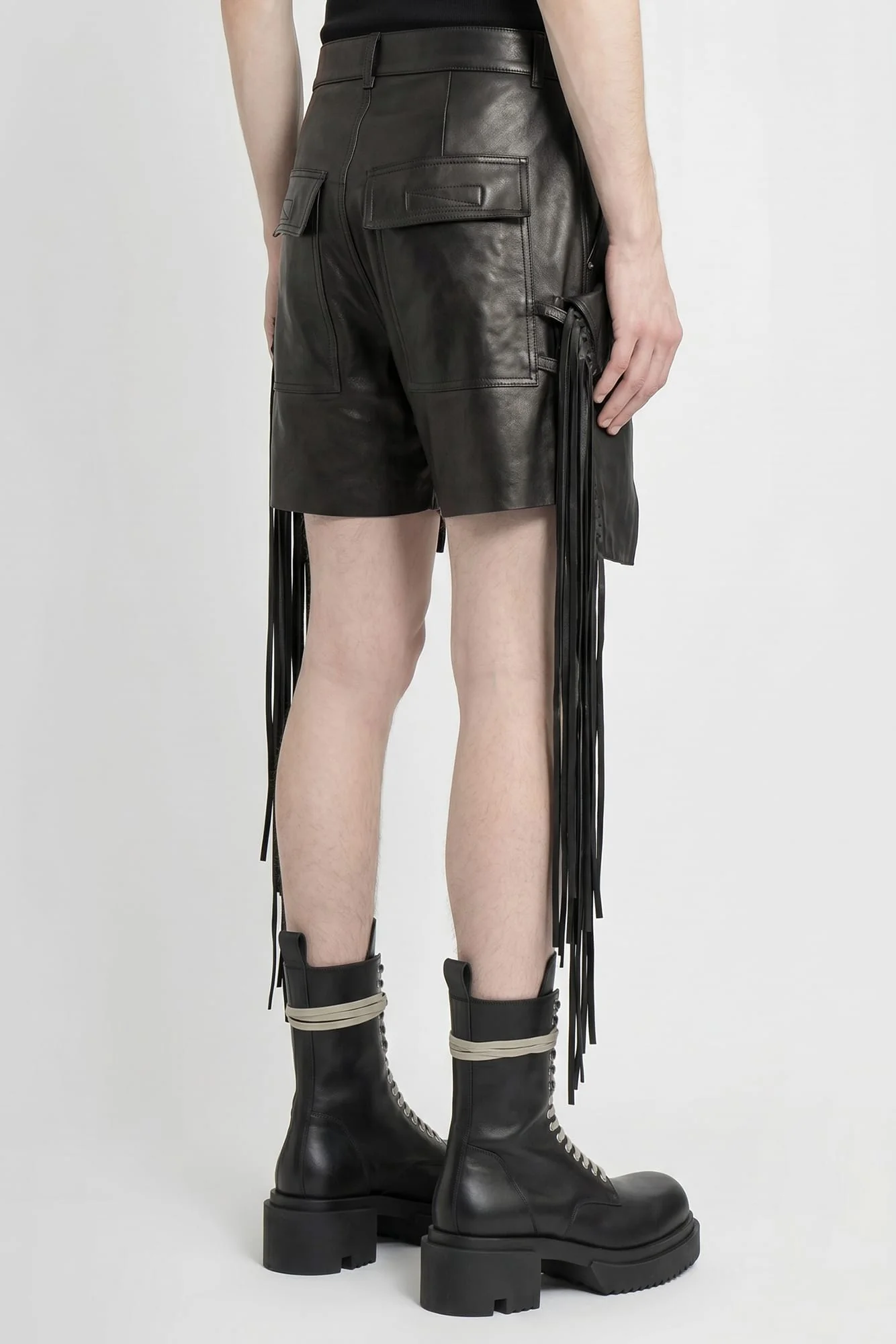 Rick Owens Shorts with Fringe Detailing in Black - Image 3