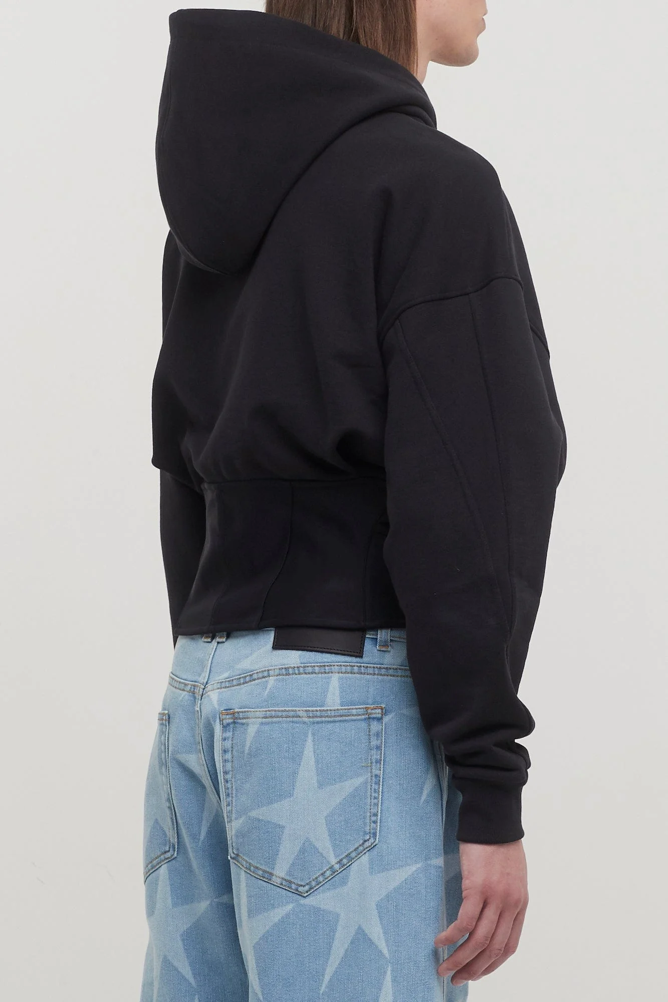 Mugler Corseted Cropped Light Fleece Sweat in Black - Image 7