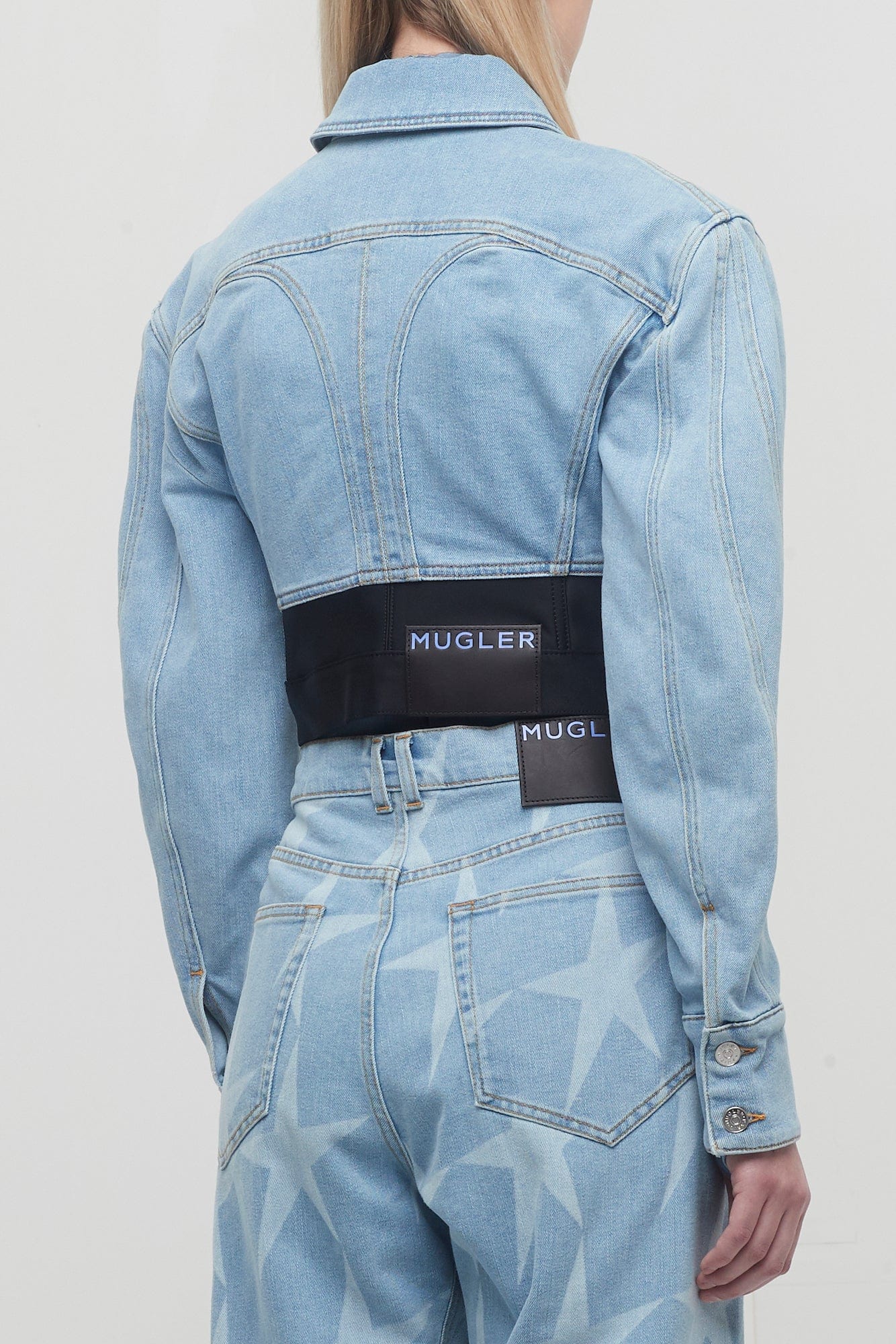 Mugler Denim Jersey Cropped Jacket - Image 3