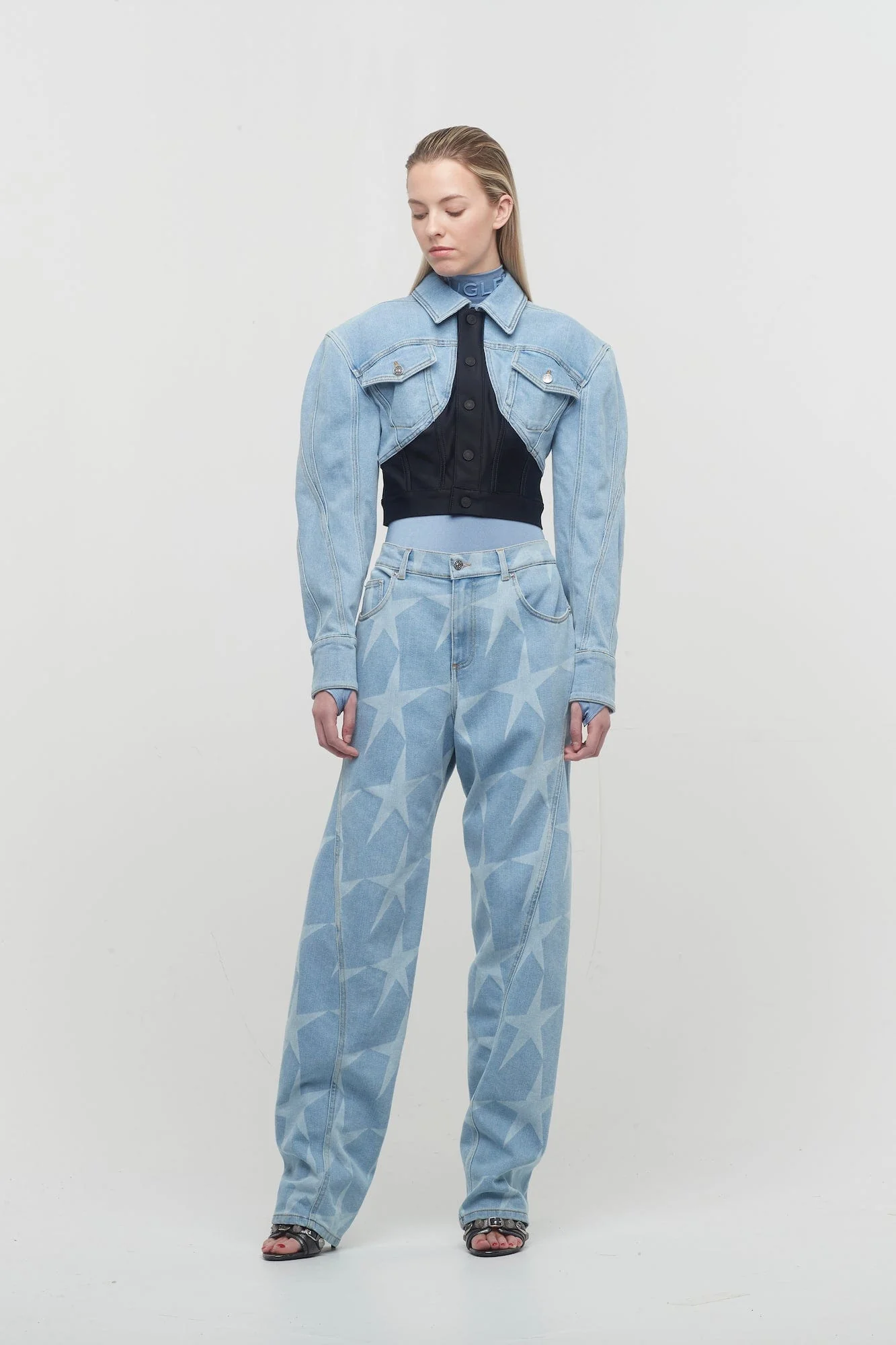 Mugler Denim Jersey Cropped Jacket - Image 4