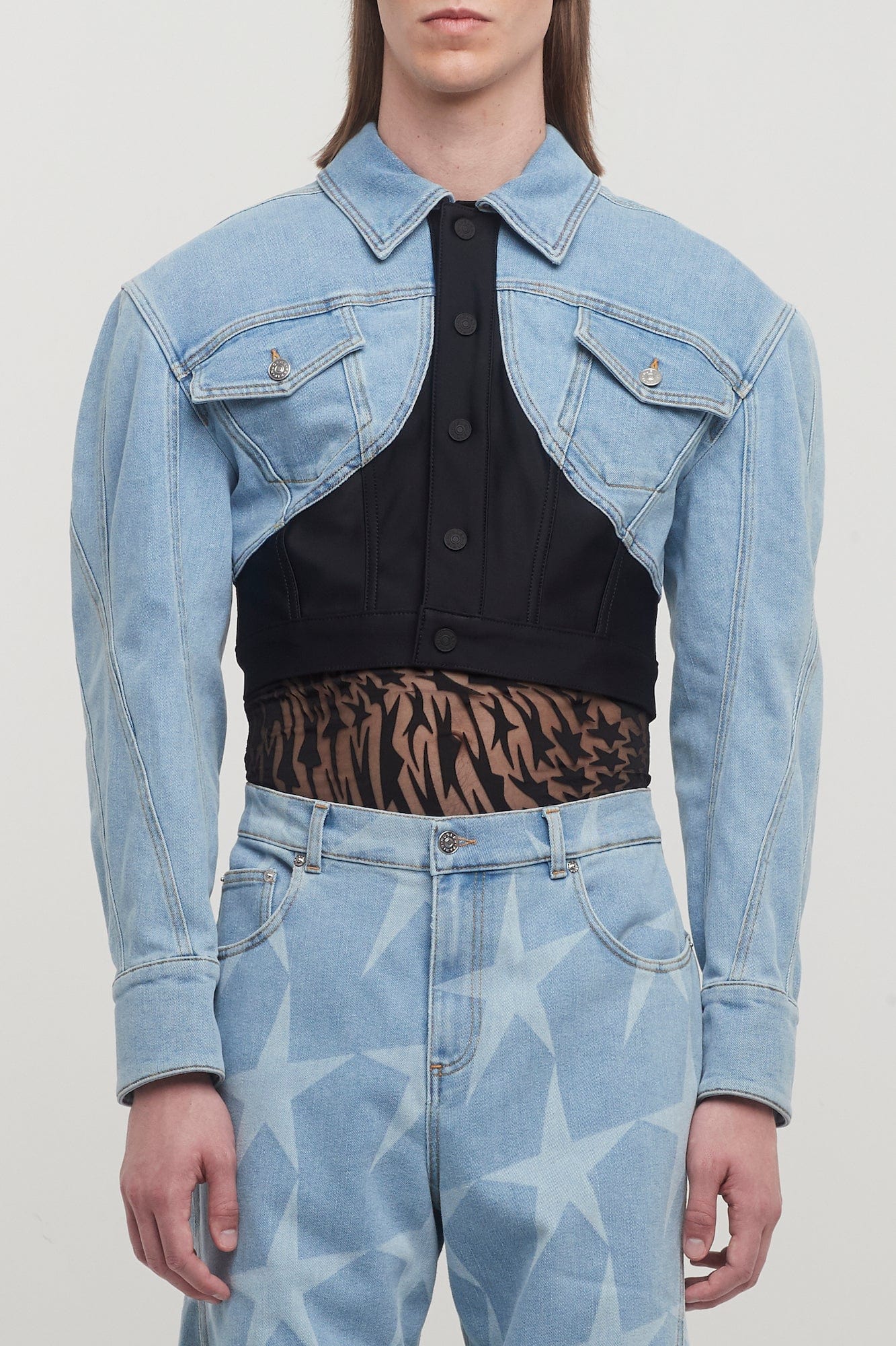 Mugler Denim Jersey Cropped Jacket - Image 5