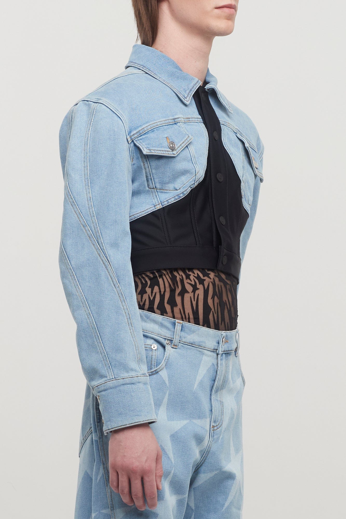 Mugler Denim Jersey Cropped Jacket - Image 6