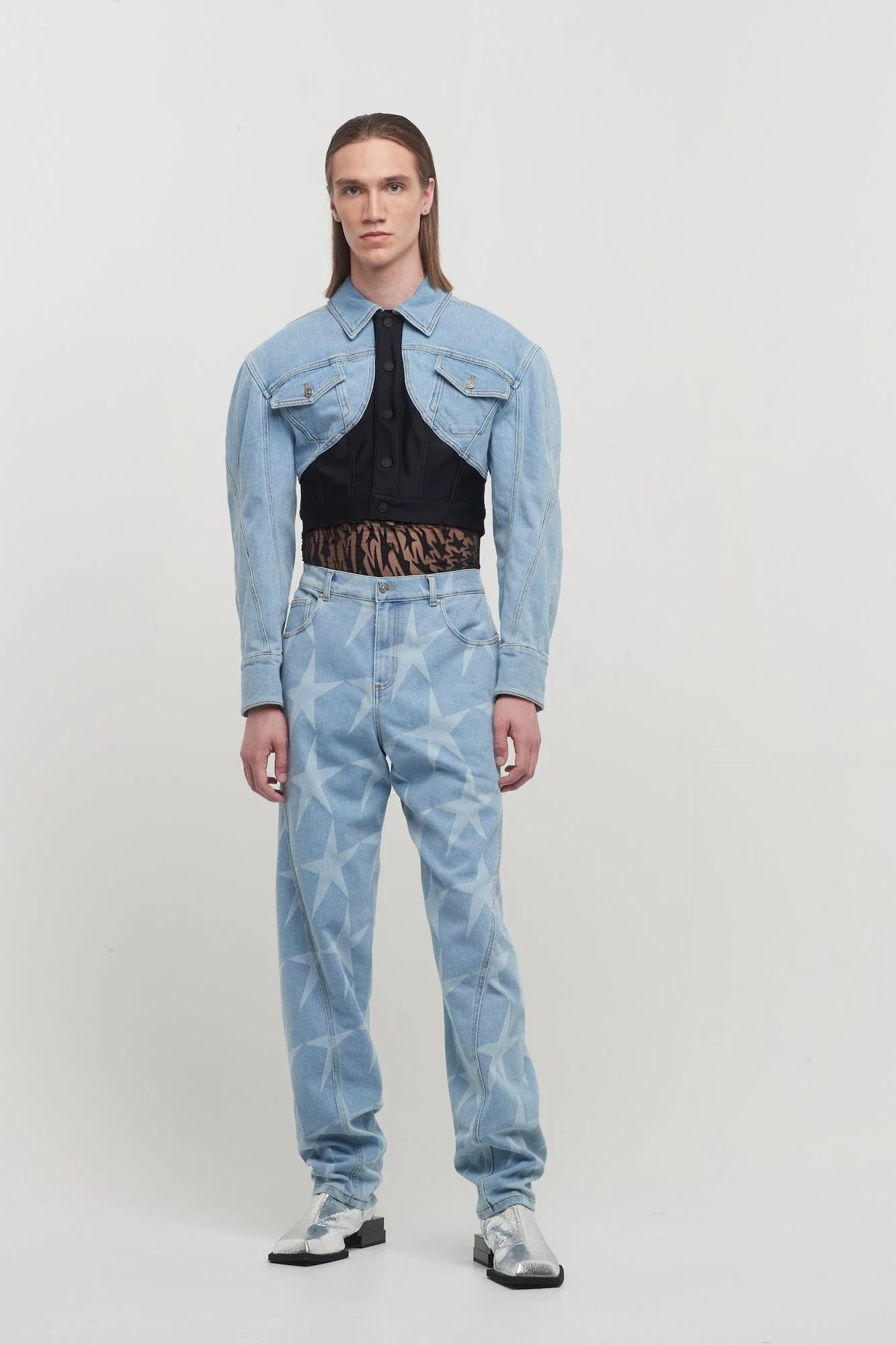 Mugler Denim Jersey Cropped Jacket - Image 8