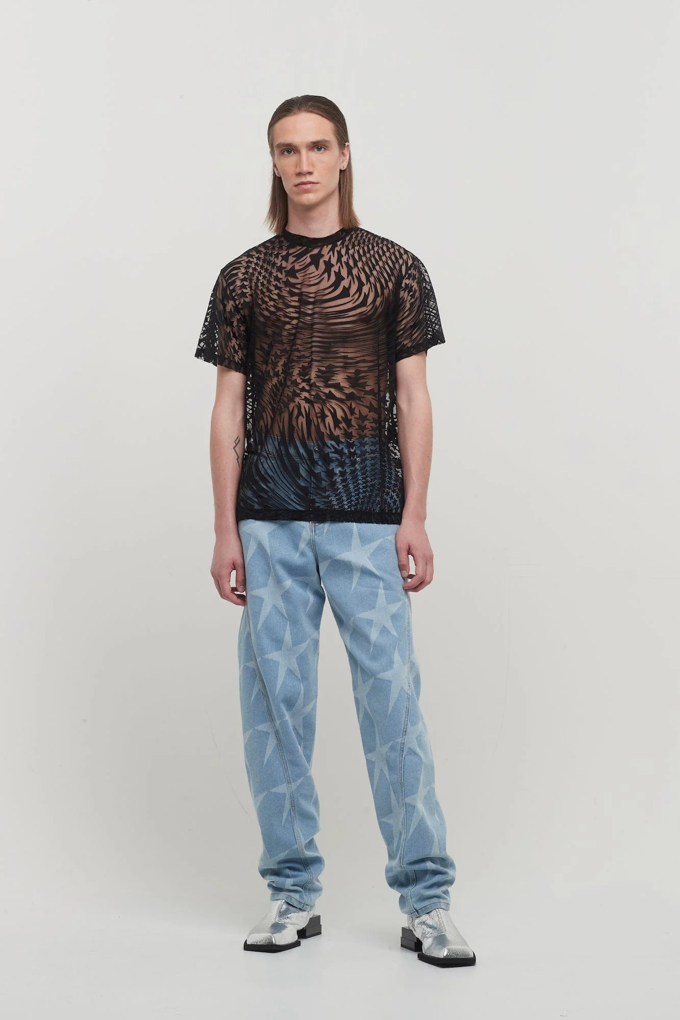 Mugler Jersey Devore Star Flow Tee Shirt in Black - Image 4