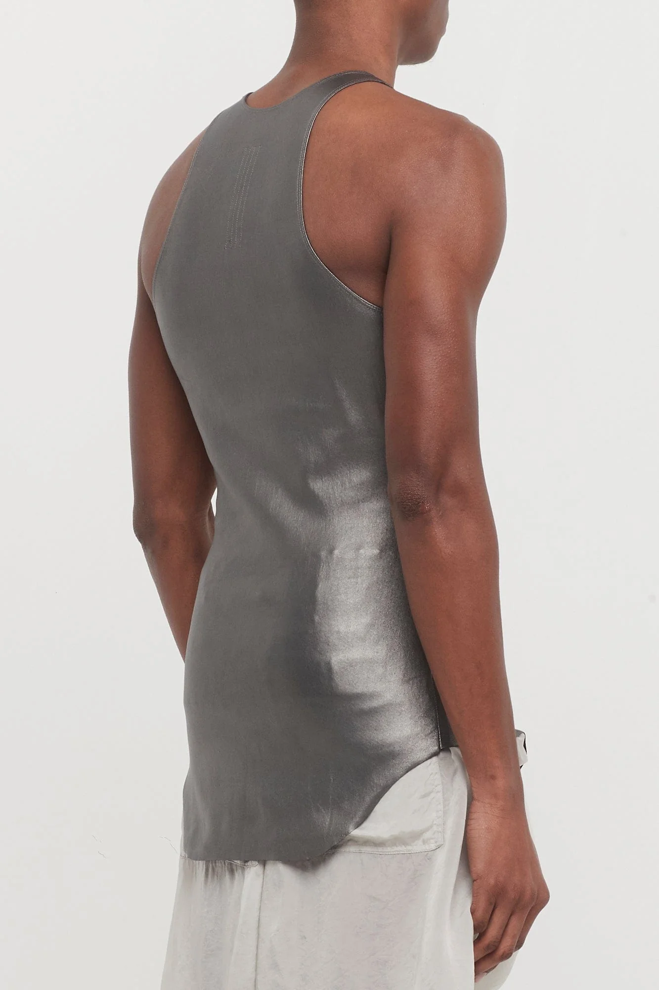 Rick Owens Leather Tank in Gun Metal - Image 3