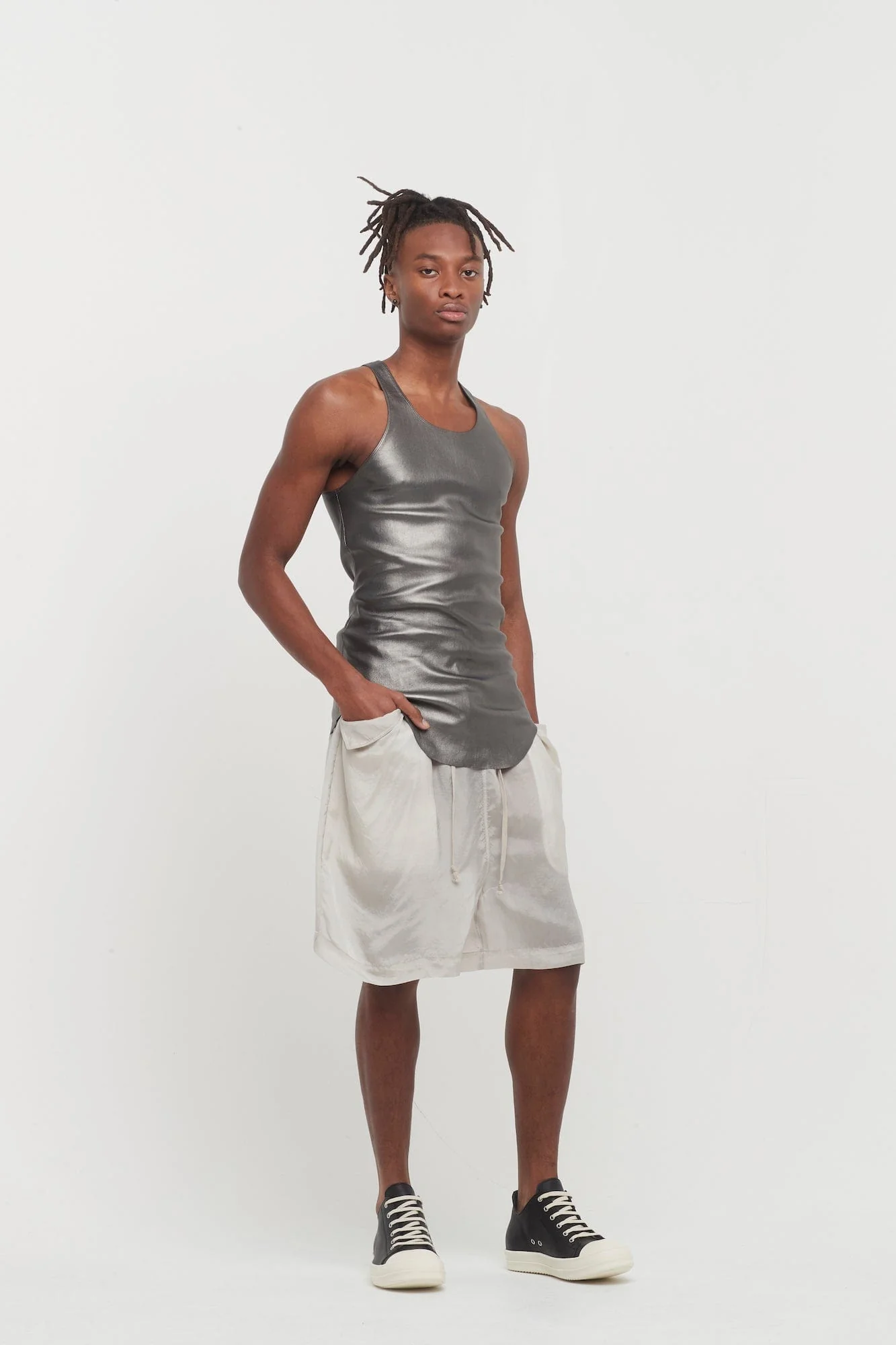 Rick Owens Leather Tank in Gun Metal - Image 4