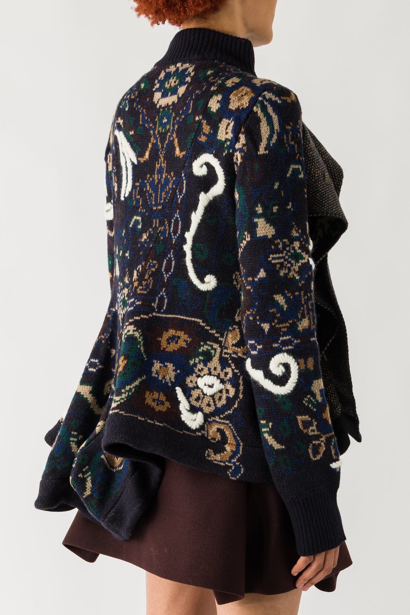 Sacai Floral Jacquard Knit Blouson In Navy - Image 3
