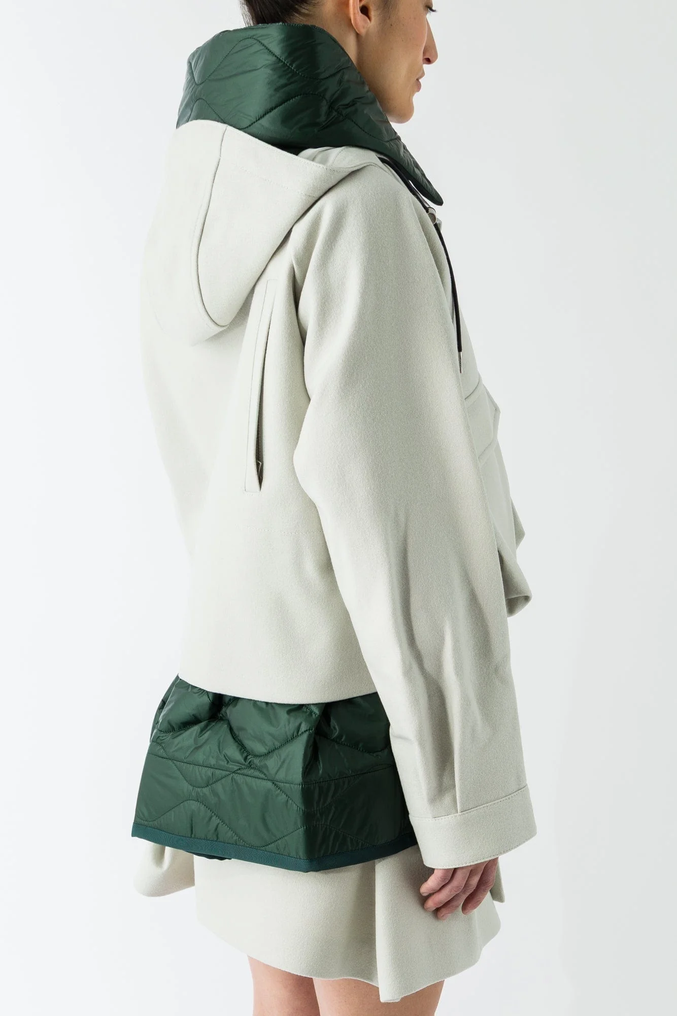 Sacai Wool Melton Blouson In Ecru/Green - Image 3