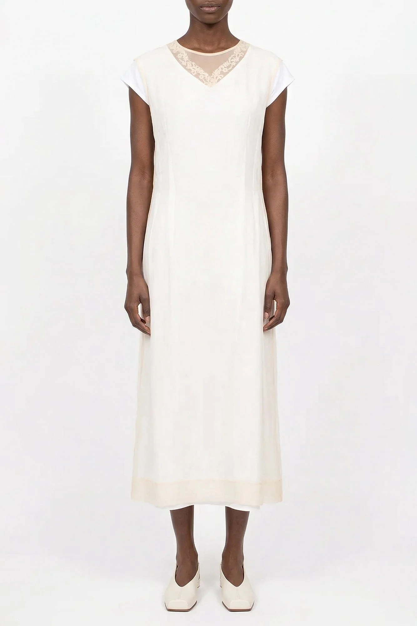 Simone Rocha Layered Liquid Cap Sleeve Lace Trim Dress SS26