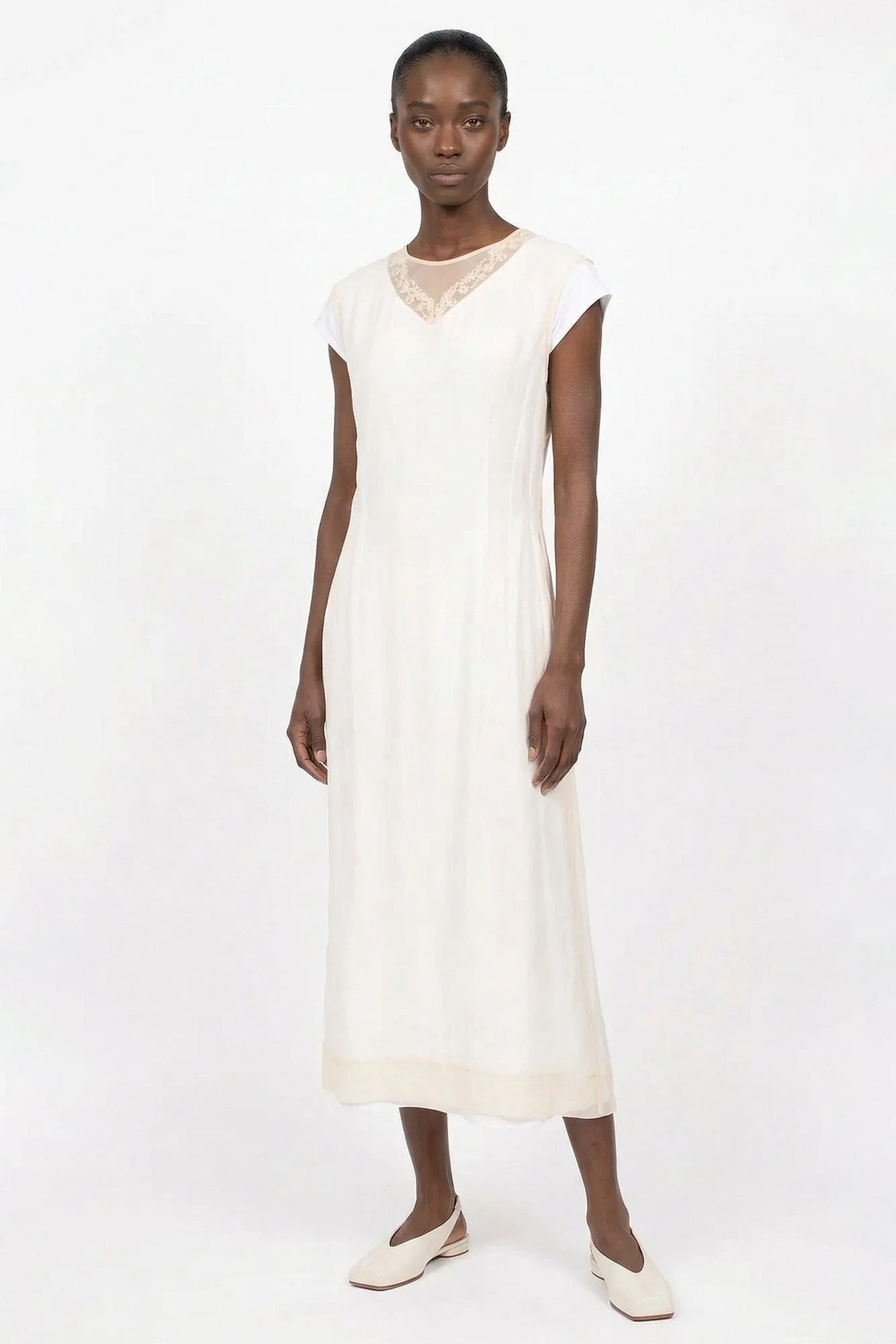 Simone Rocha Layered Liquid Cap Sleeve Lace Trim Dress SS26 - Image 4