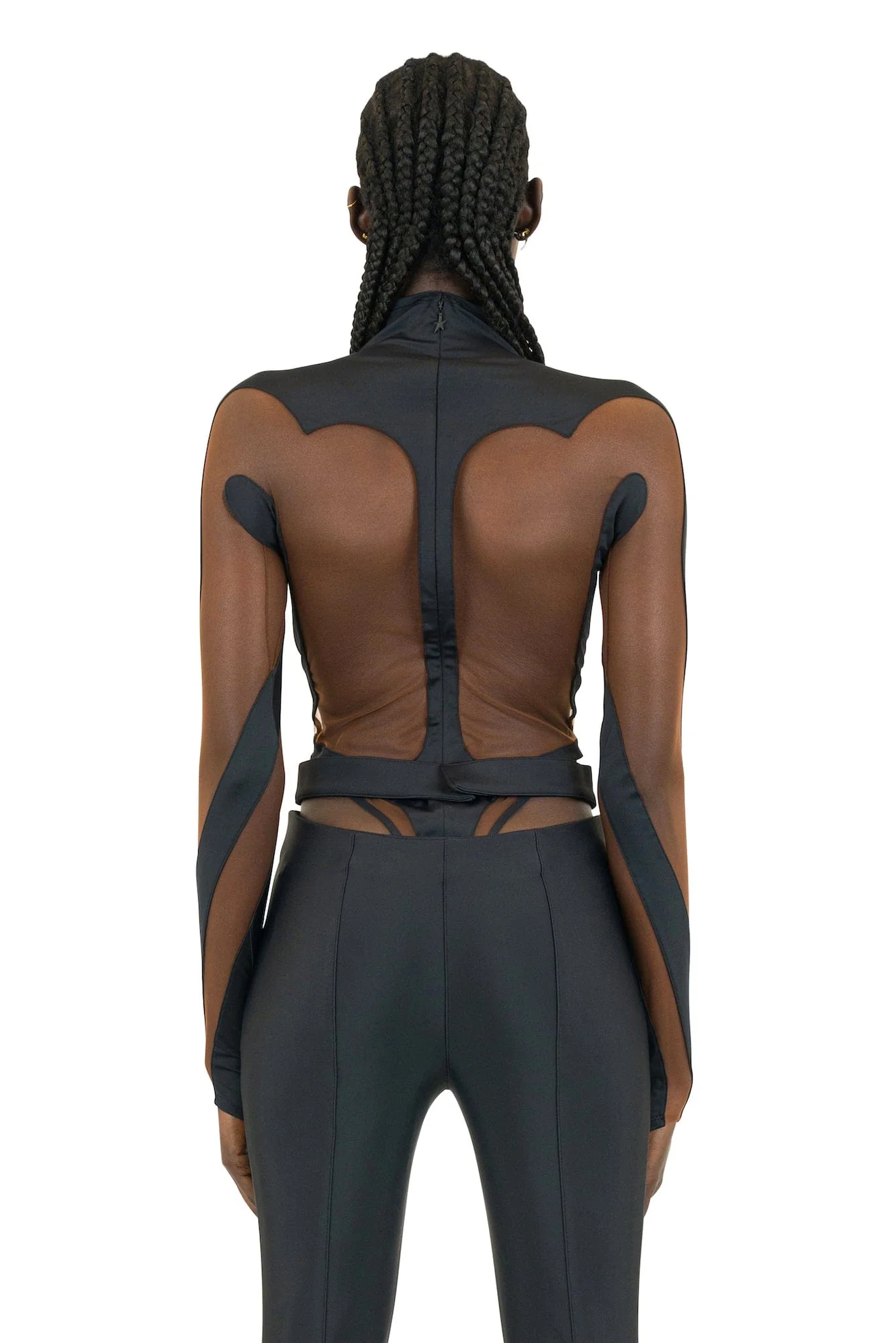 Mugler SS23 Eco Sport Bodysuit in Black Rounded Cutouts - Image 3