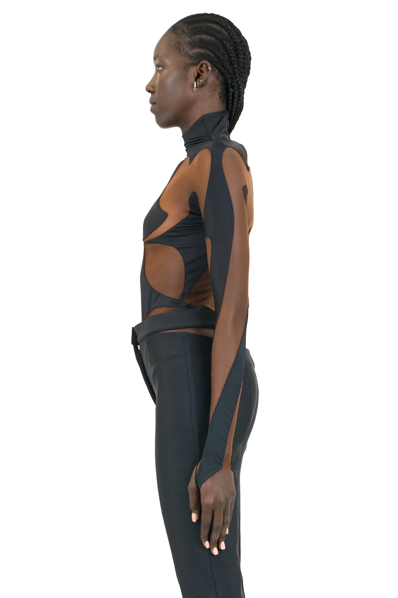 Mugler SS23 Eco Sport Bodysuit in Black Rounded Cutouts - Image 4