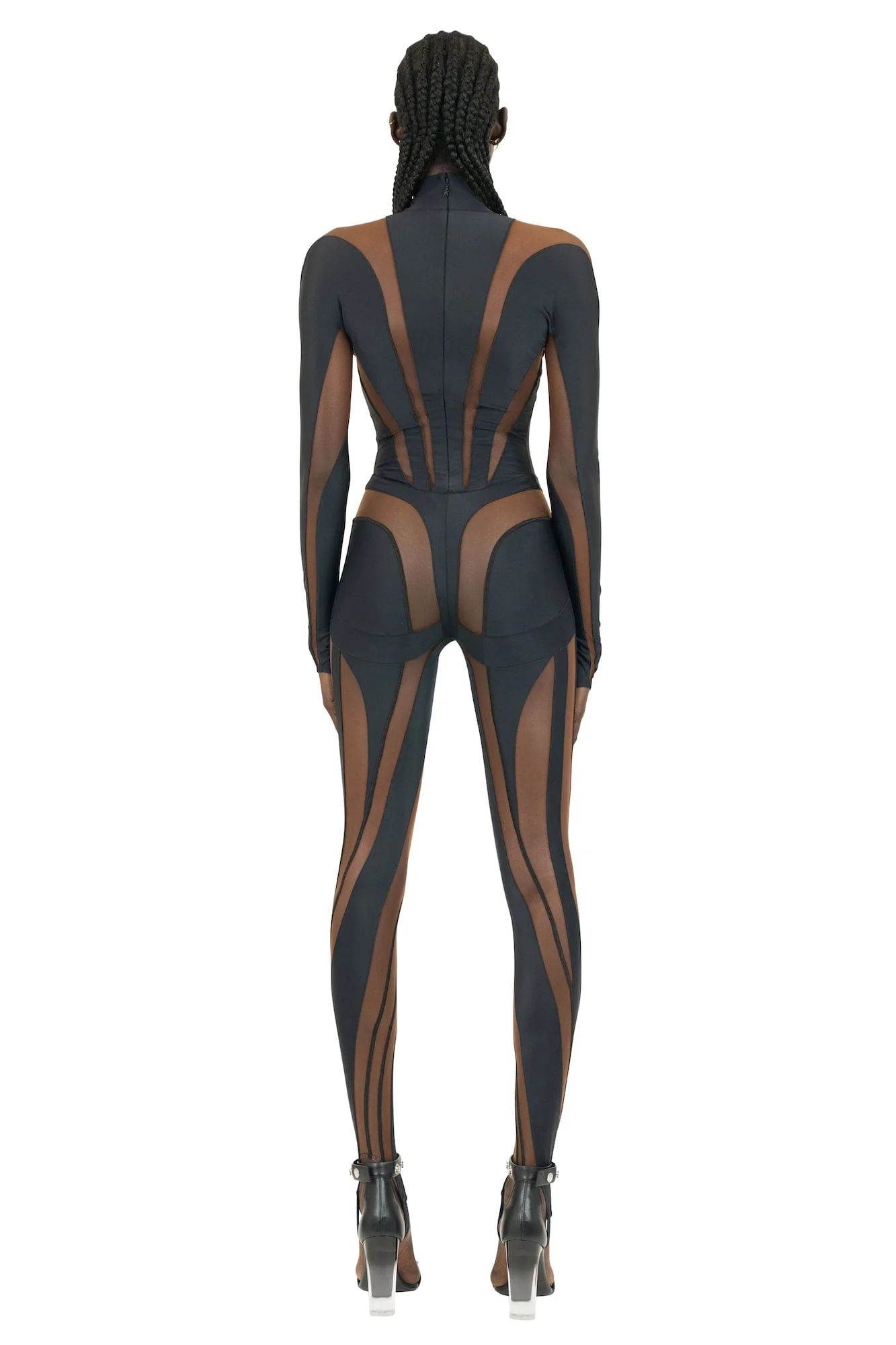 Mugler SS23 Eco Sport Cat Suit in Black Vertical Flow - Image 3