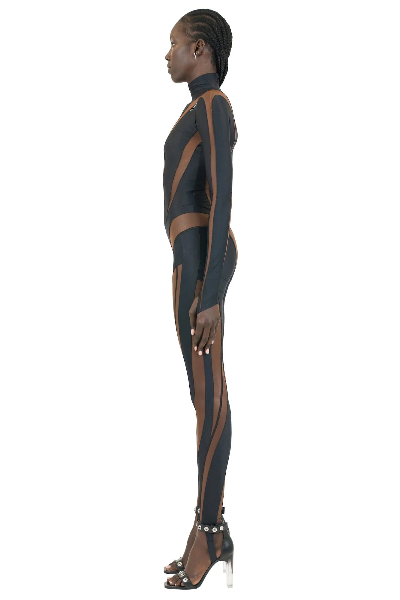 Mugler SS23 Eco Sport Cat Suit in Black Vertical Flow - Image 4