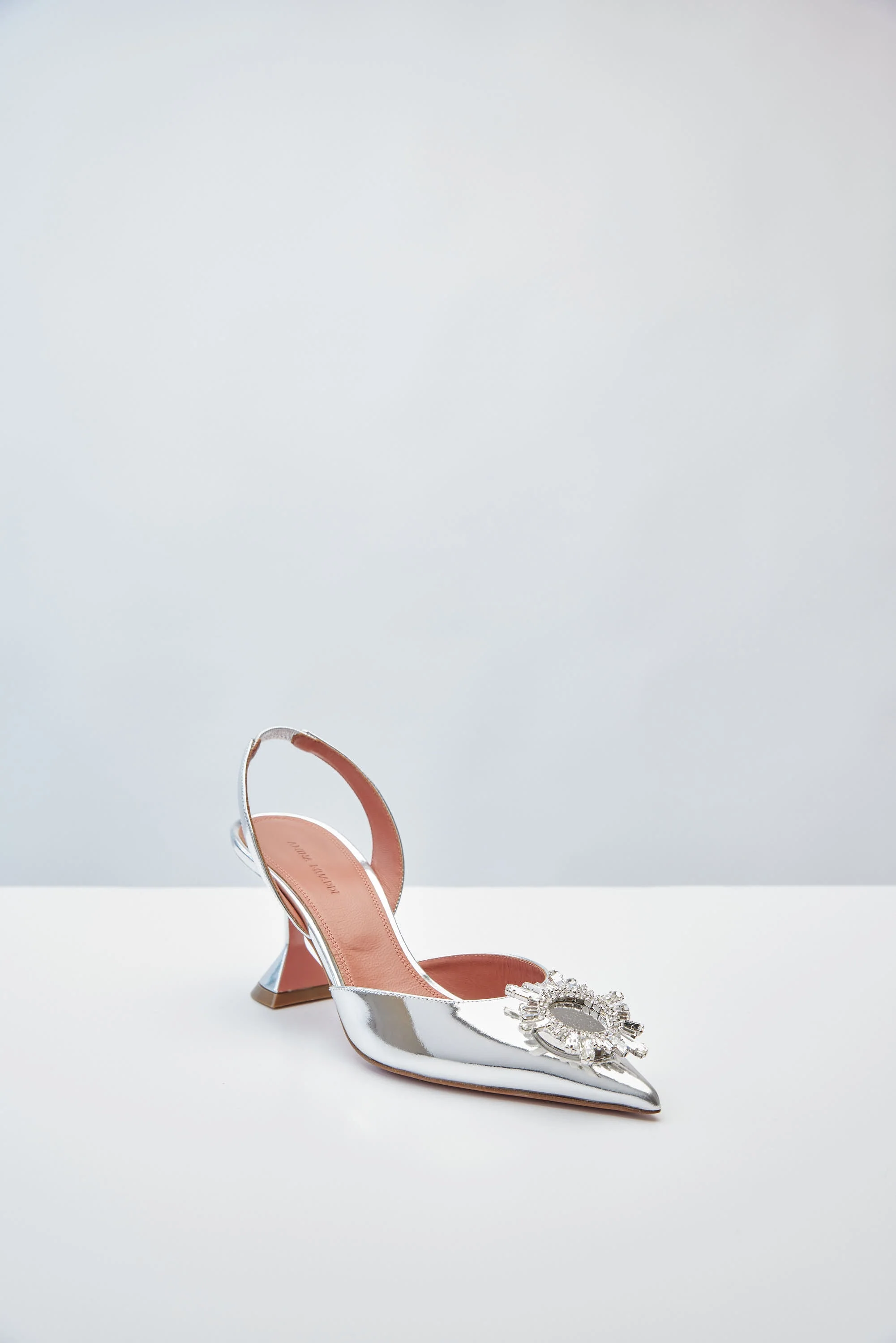 Amina Muaddi Begum Sling 70 in Mirror Silver - Image 2