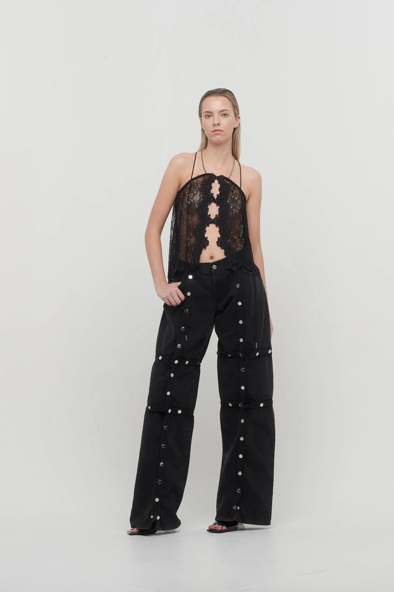 The Attico Halter Lace Top in Black - Image 4