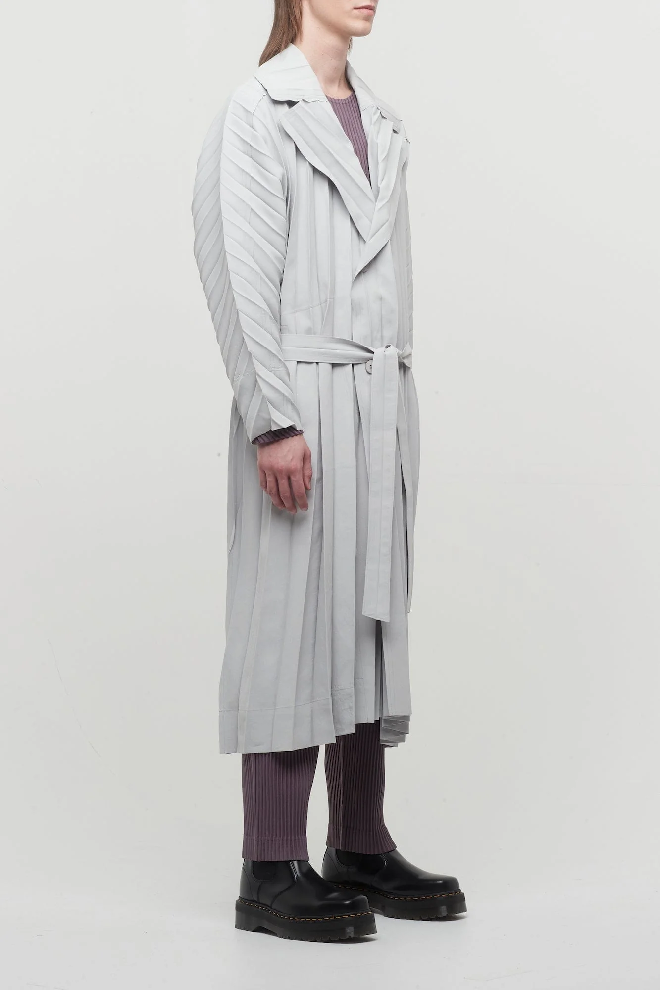Homme Plissé Issey Miyake Edge Coat Light in Light Grey - Image 2