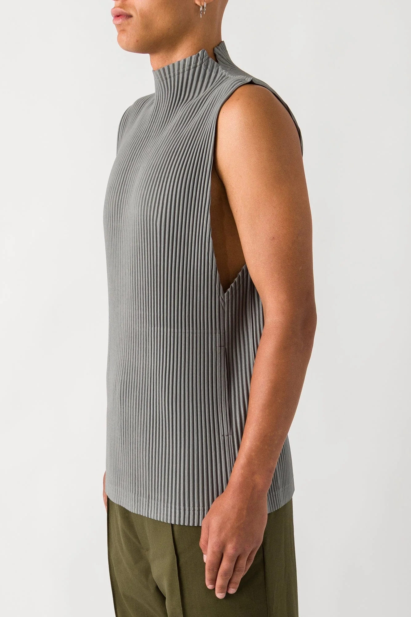 Homme Plissé Issey Miyake Sleeveless Mockneck in Warm Grey - Image 2