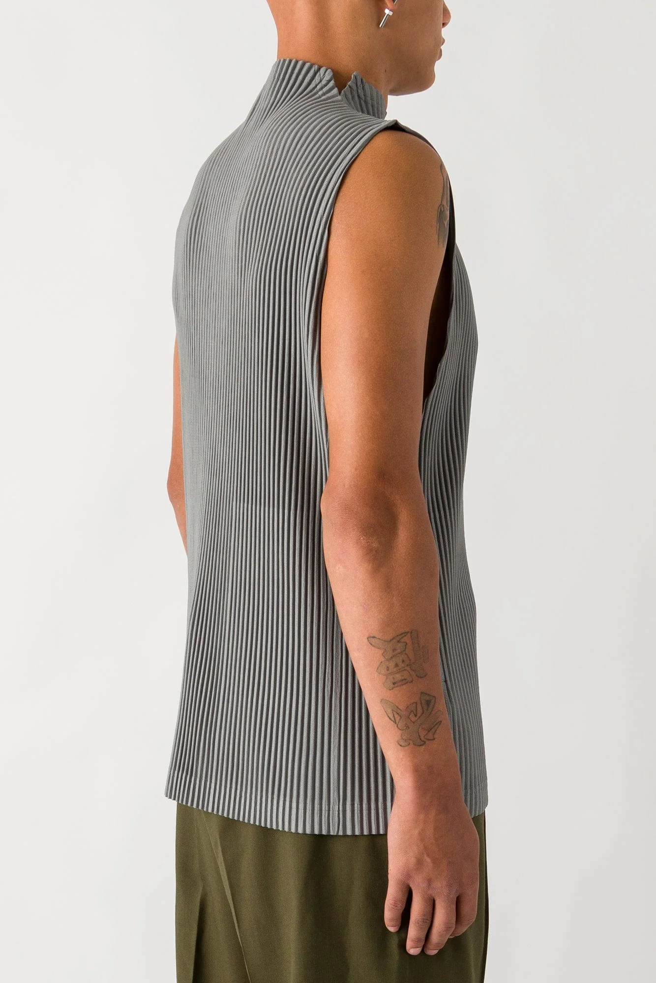 Homme Plissé Issey Miyake Sleeveless Mockneck in Warm Grey - Image 3