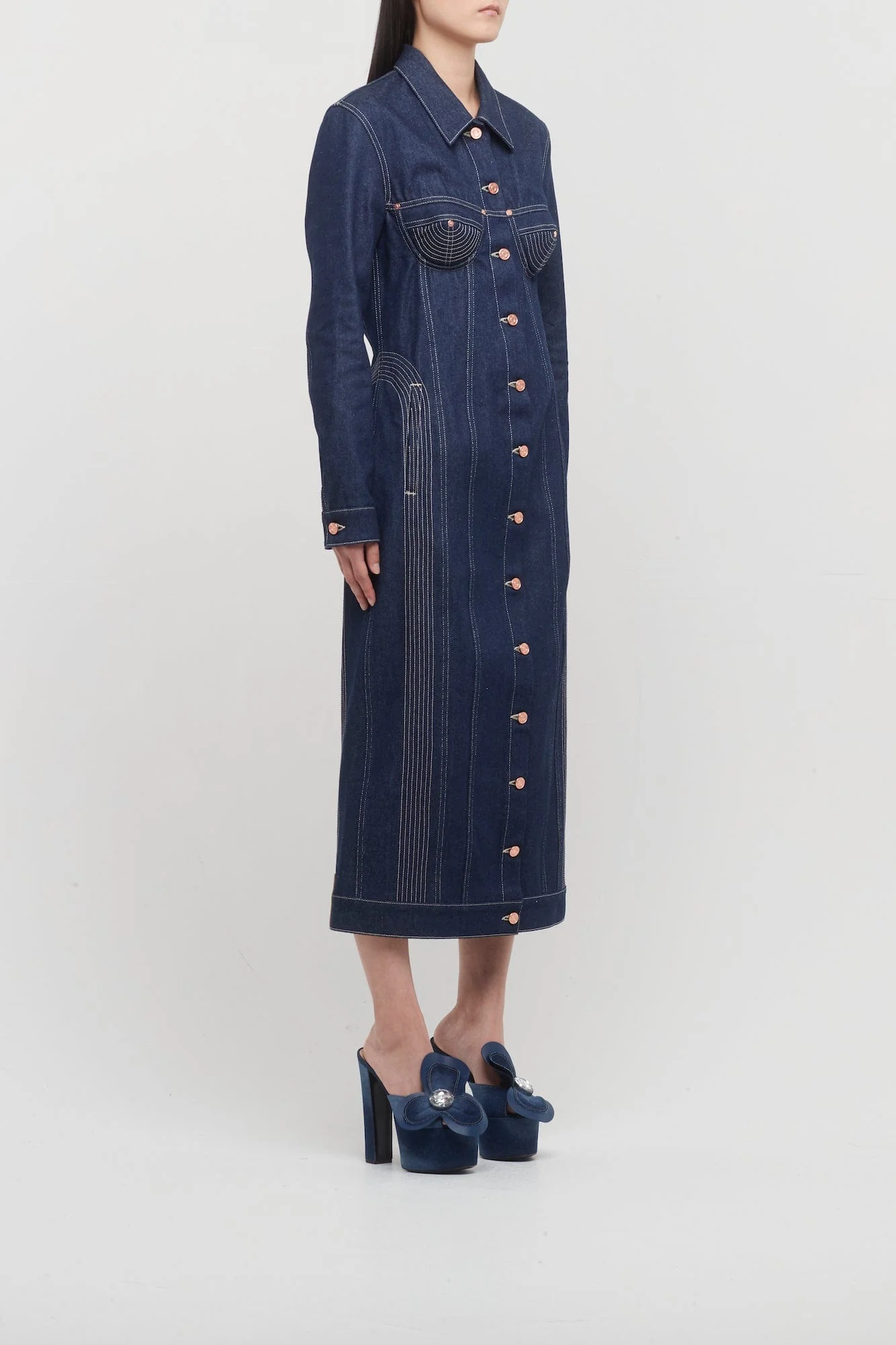 Jean Paul Gaultier Long Sleeves Denim Coat with Madonna Inspired Topstitching - Image 2