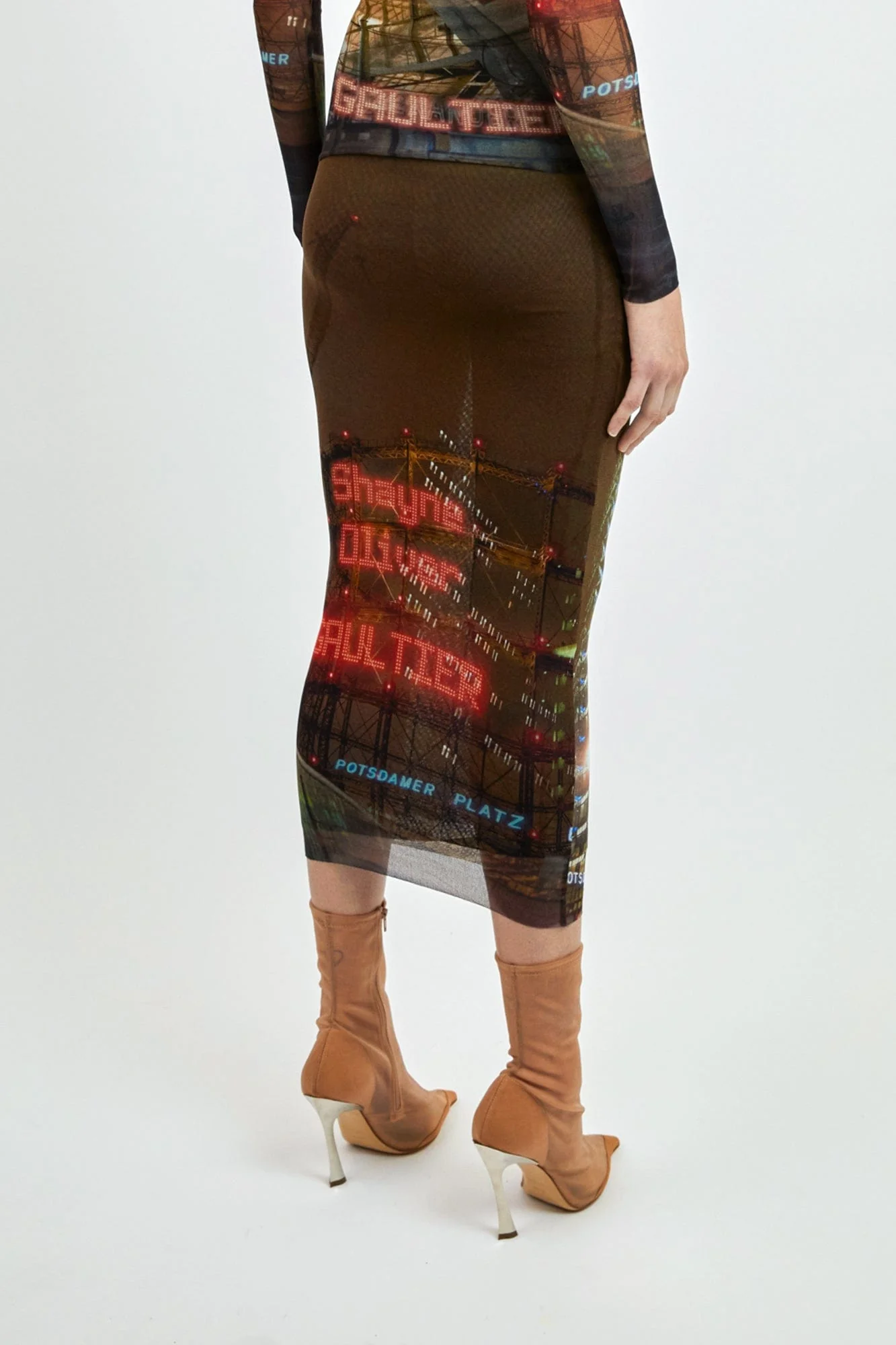 Jean Paul Gaultier x Shayne Oliver Mesh Long Skirt Printed City - Image 3