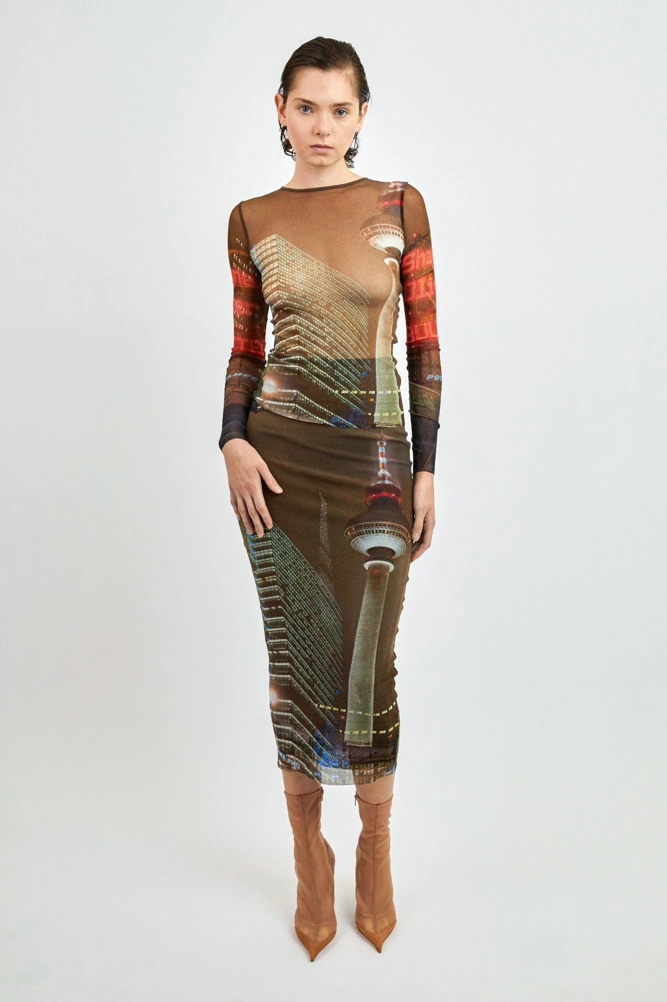 Jean Paul Gaultier x Shayne Oliver Mesh Long Skirt Printed City - Image 4