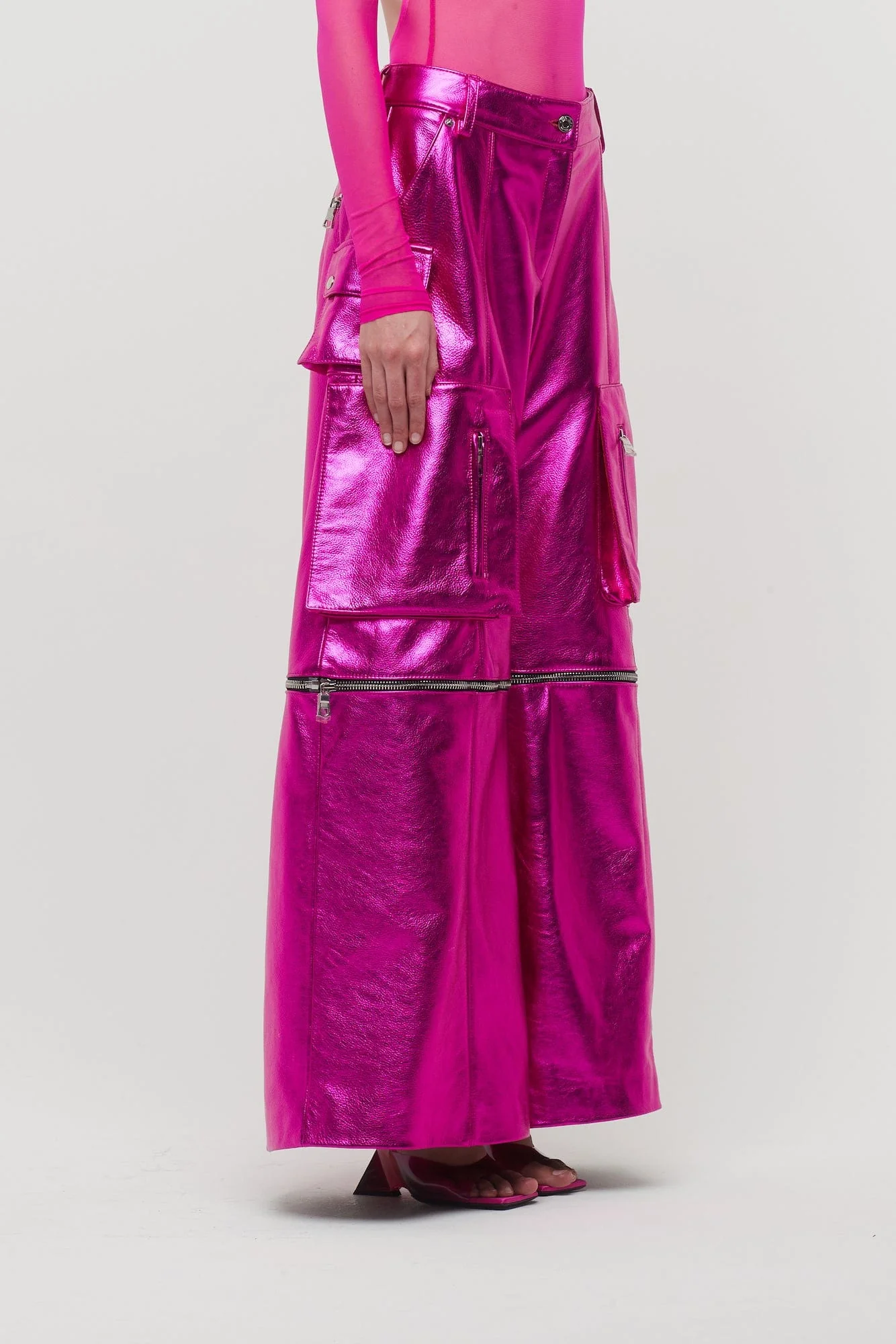 LaQuan Smith Wide Leg Utility Trouser with Zipper Detail - Image 2