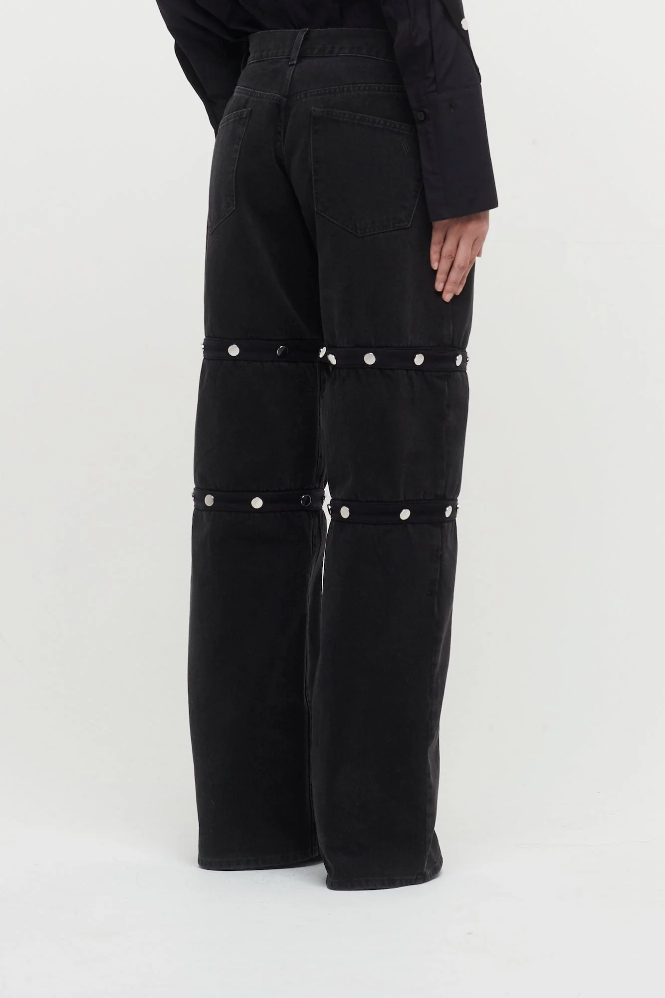 The Attico Long Button Off Denim Pants in Black - Image 3